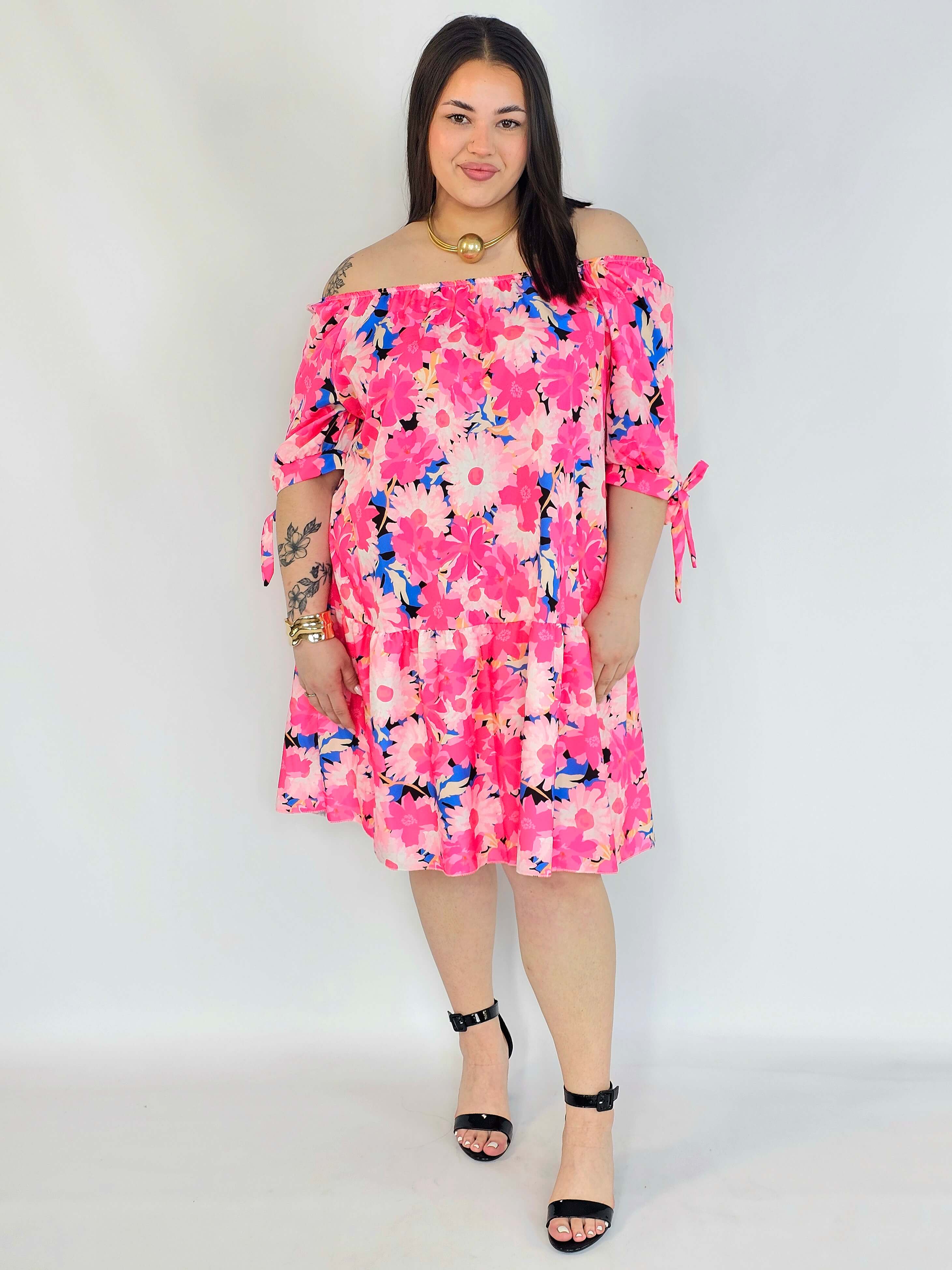 Sukienka plus size w kwiaty hiszpanka – różowa sukienka XXL damska Stylowa XL