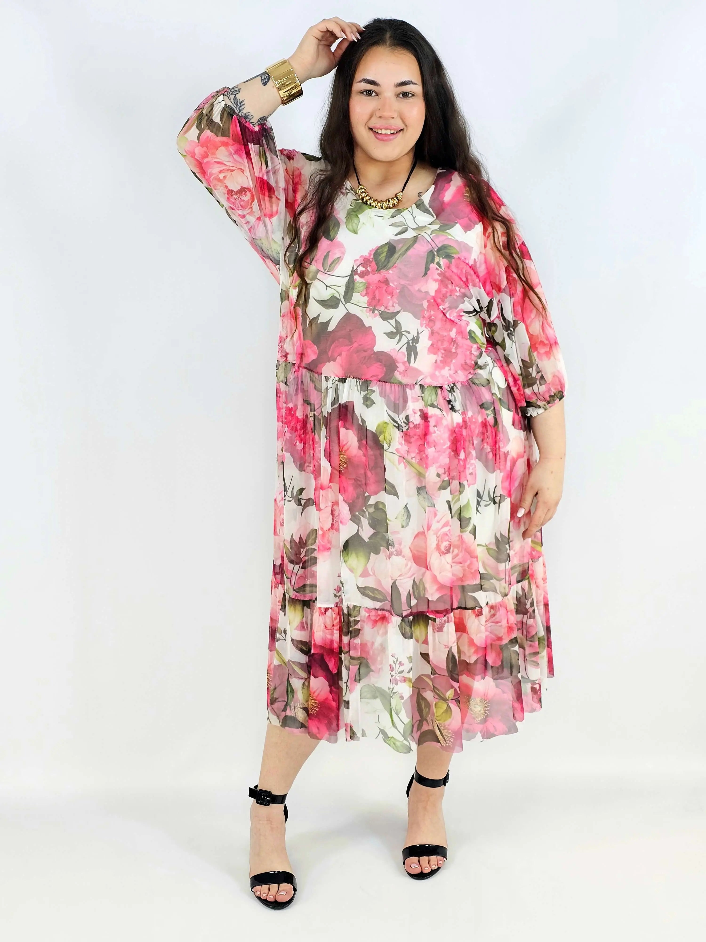 Sukienka plus size w odcieniach różu i zieleni – lekka, kobieca i stylowa Stylowa XL