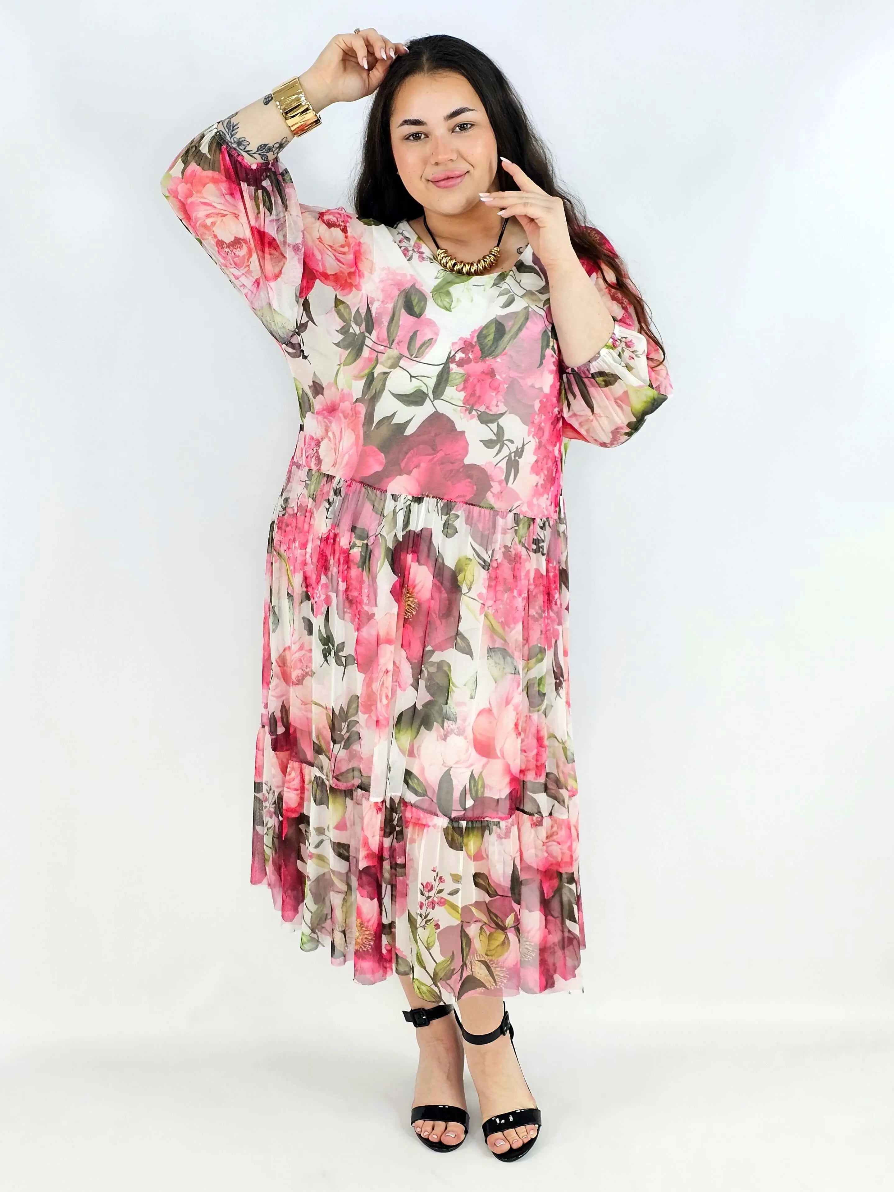Sukienka plus size w odcieniach różu i zieleni – lekka, kobieca i stylowa Stylowa XL