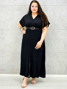 Sukienka plus size z dekoltem V i paskiem w talii Stylowa XL