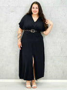 Sukienka plus size z dekoltem V i paskiem w talii Stylowa XL