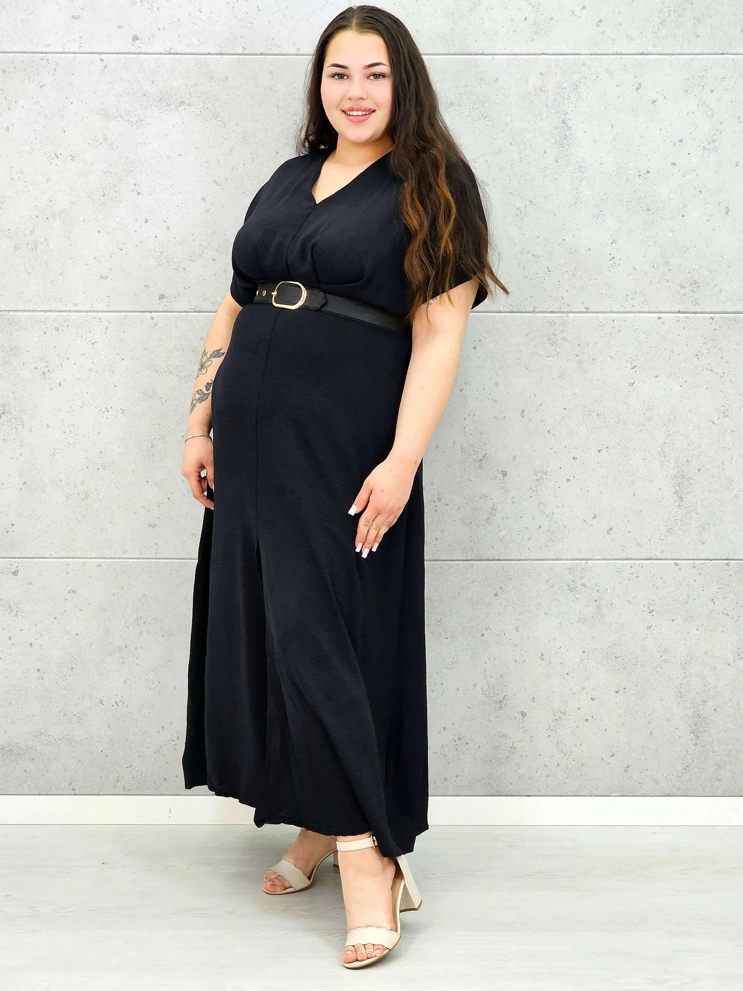 Sukienka plus size z dekoltem V i paskiem w talii Stylowa XL