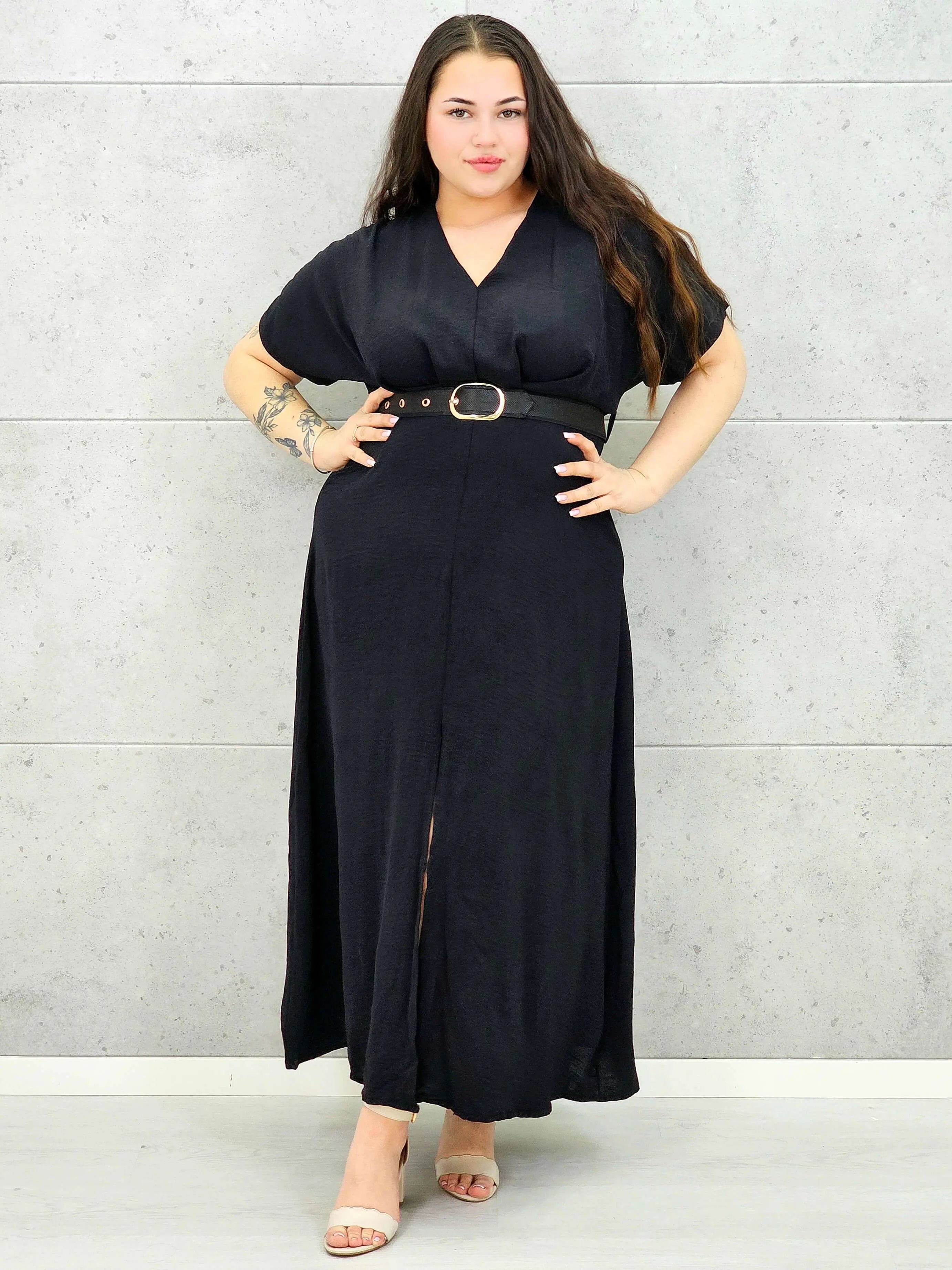 Sukienka plus size z dekoltem V i paskiem w talii Stylowa XL