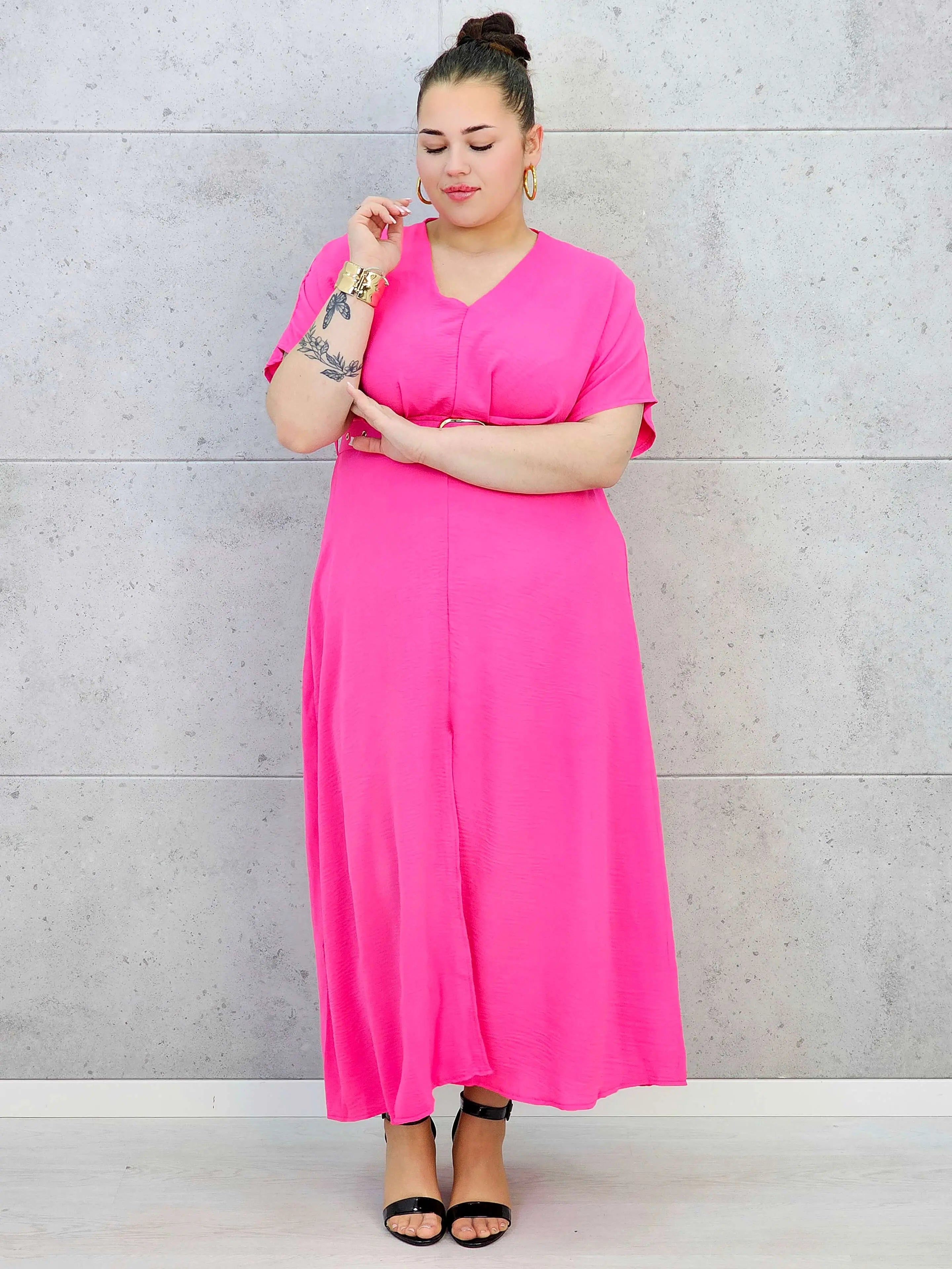 Sukienka plus size z dekoltem V i paskiem w talii Stylowa XL