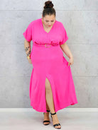 Sukienka plus size z dekoltem V i paskiem w talii Stylowa XL