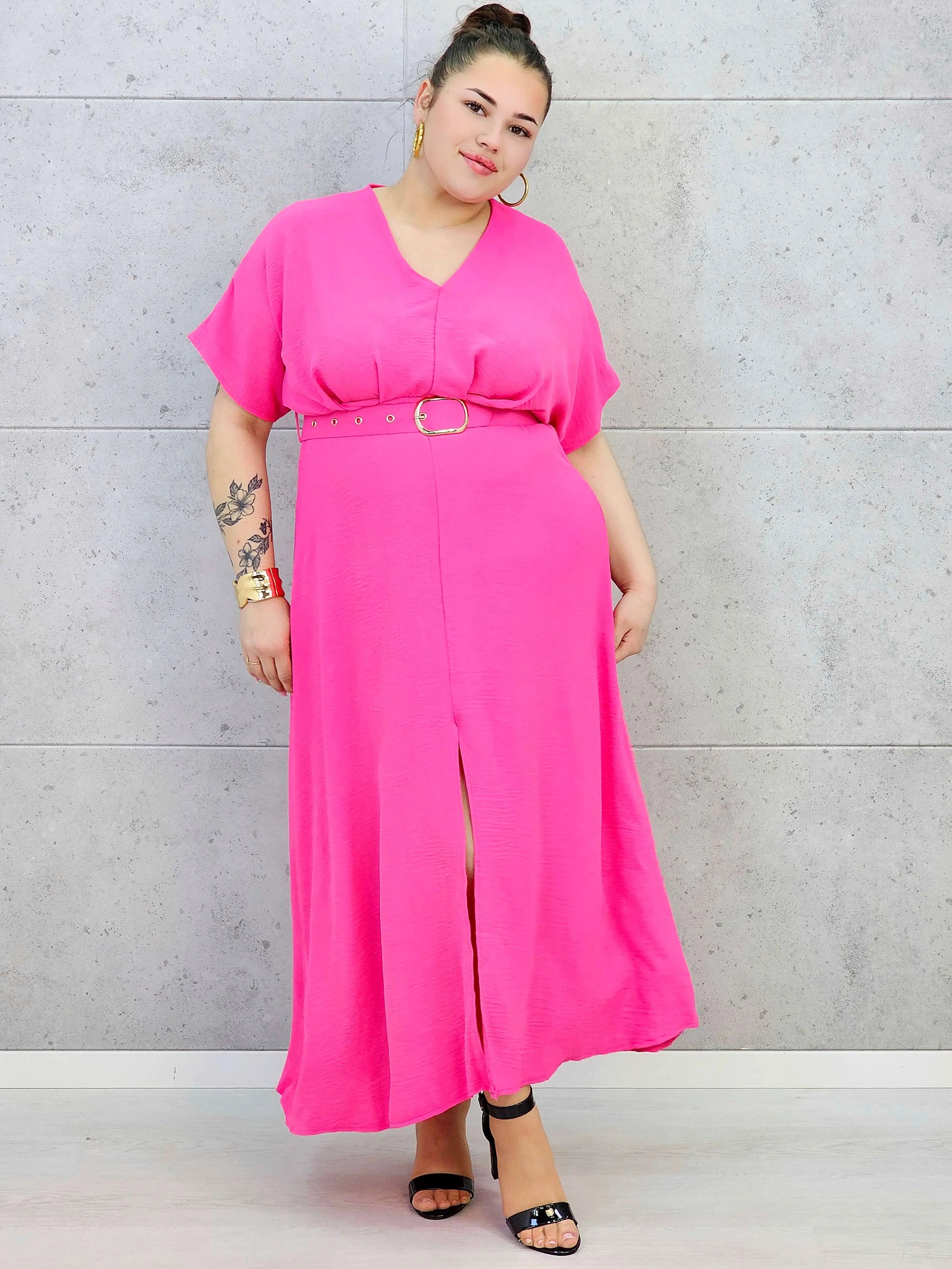 Sukienka plus size z dekoltem V i paskiem w talii Stylowa XL