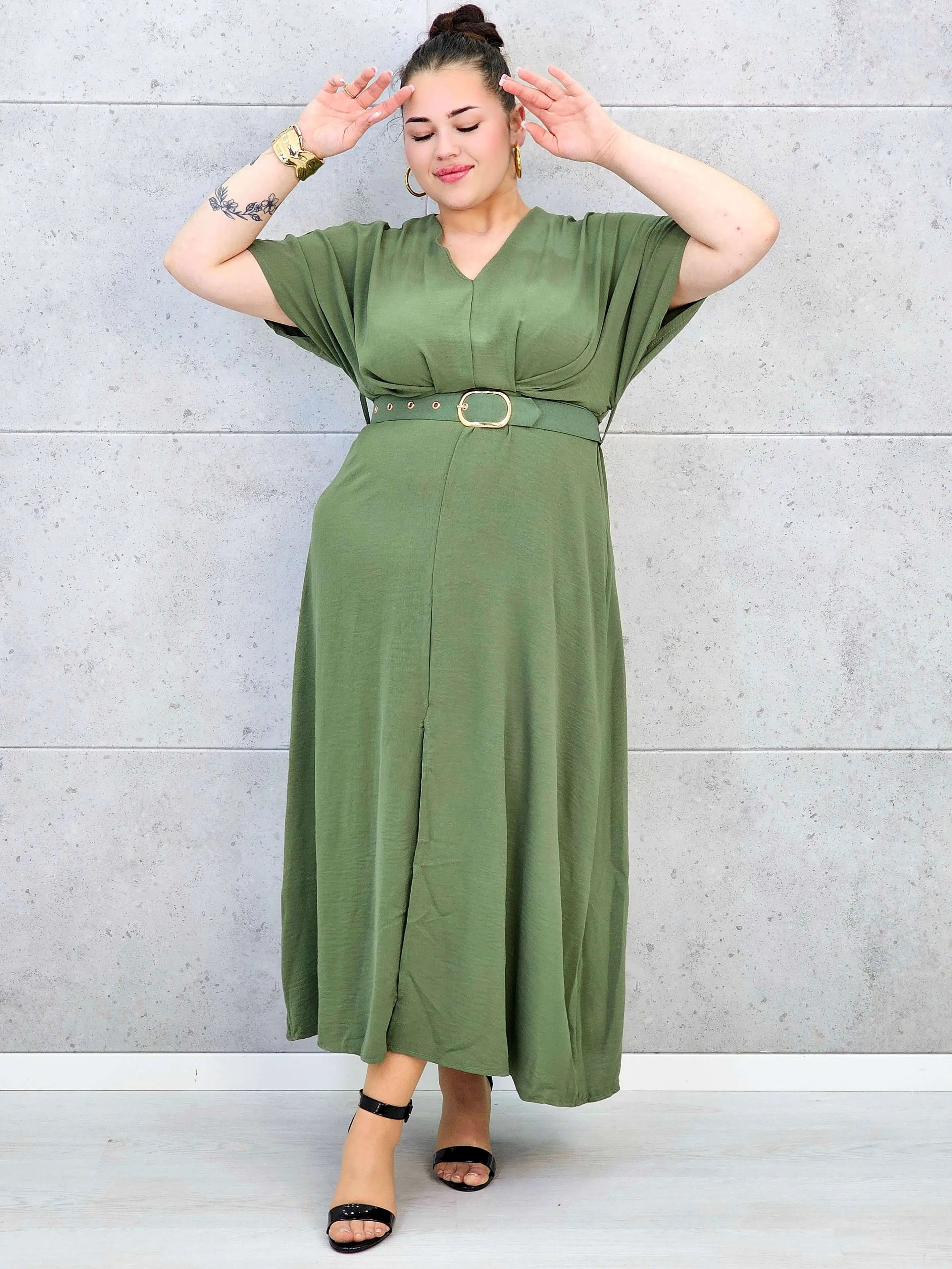 Sukienka plus size z dekoltem V i paskiem w talii Stylowa XL