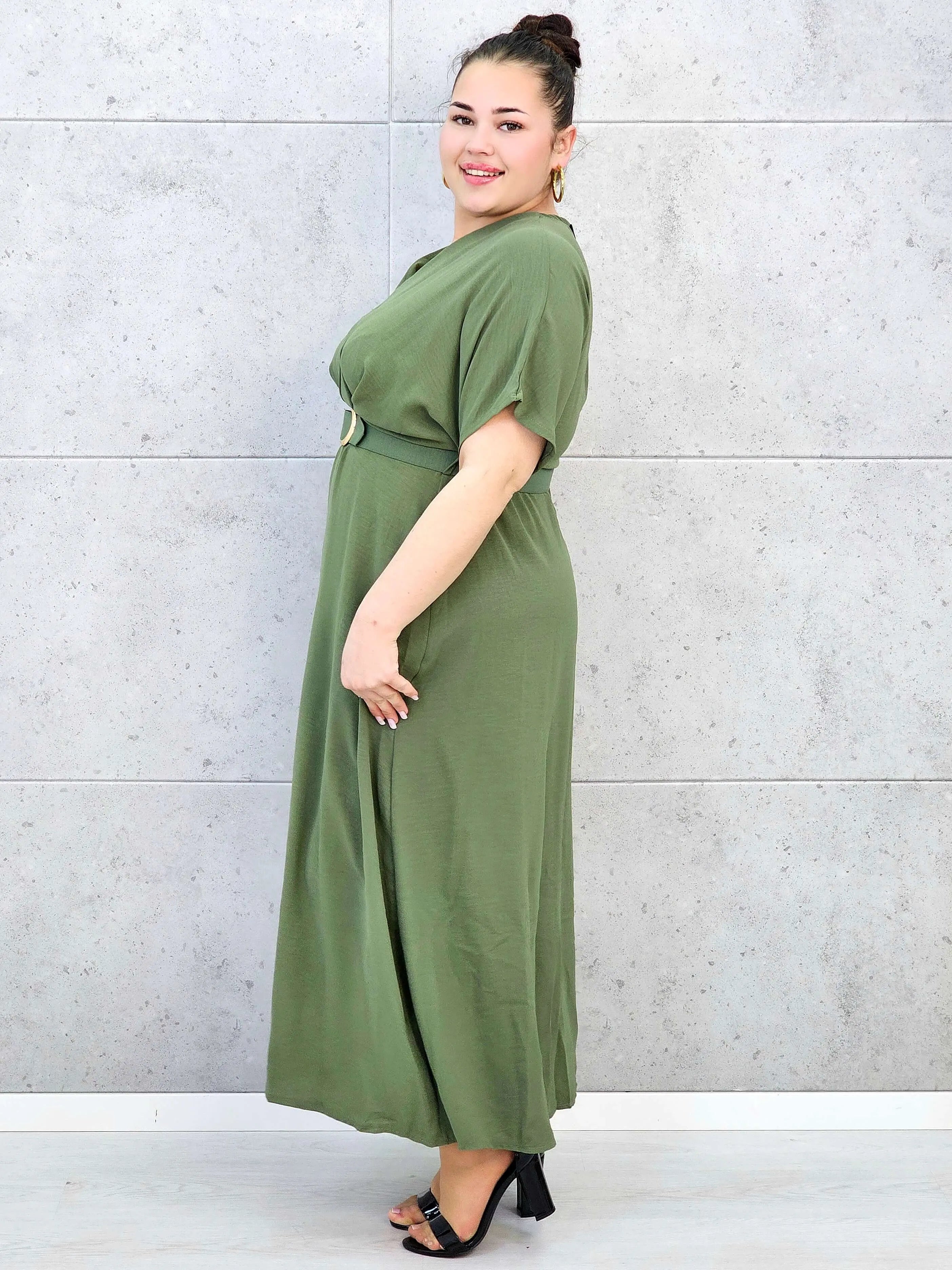 Sukienka plus size z dekoltem V i paskiem w talii Stylowa XL