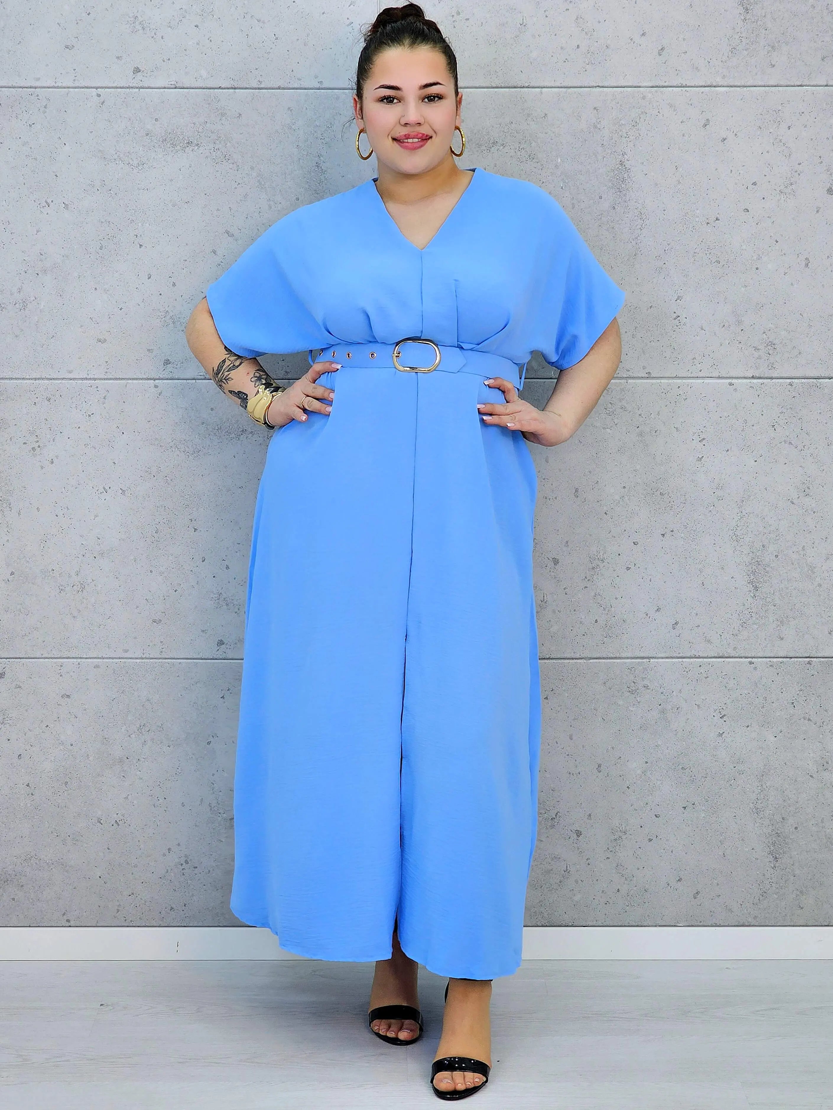 Sukienka plus size z dekoltem V i paskiem w talii Stylowa XL