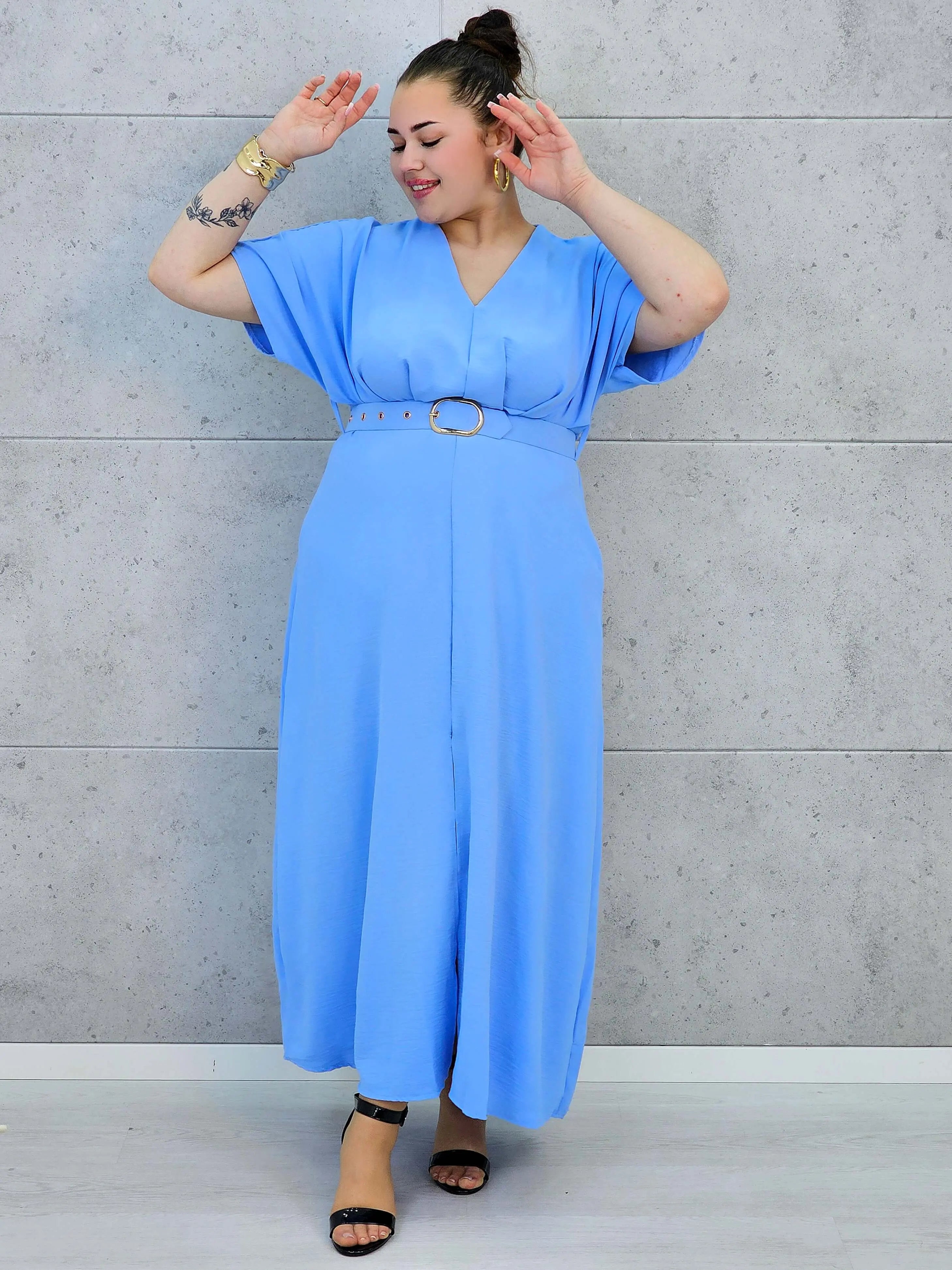 Sukienka plus size z dekoltem V i paskiem w talii Stylowa XL