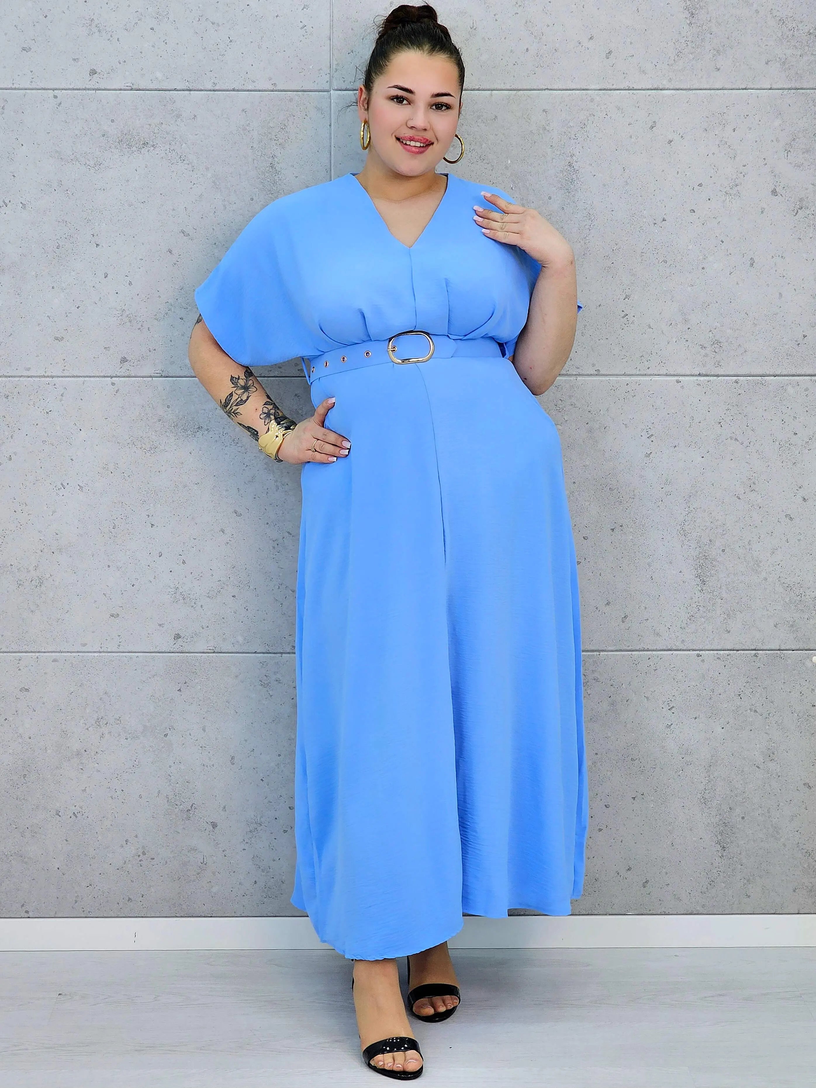 Sukienka plus size z dekoltem V i paskiem w talii Stylowa XL