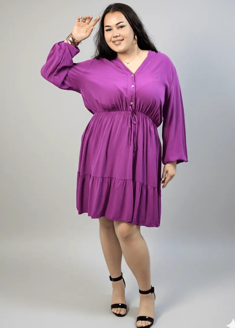 Sukienka plus size z dekoltem V i wiązaniem – kobieca sukienka XXL z falbaną Stylowa XL