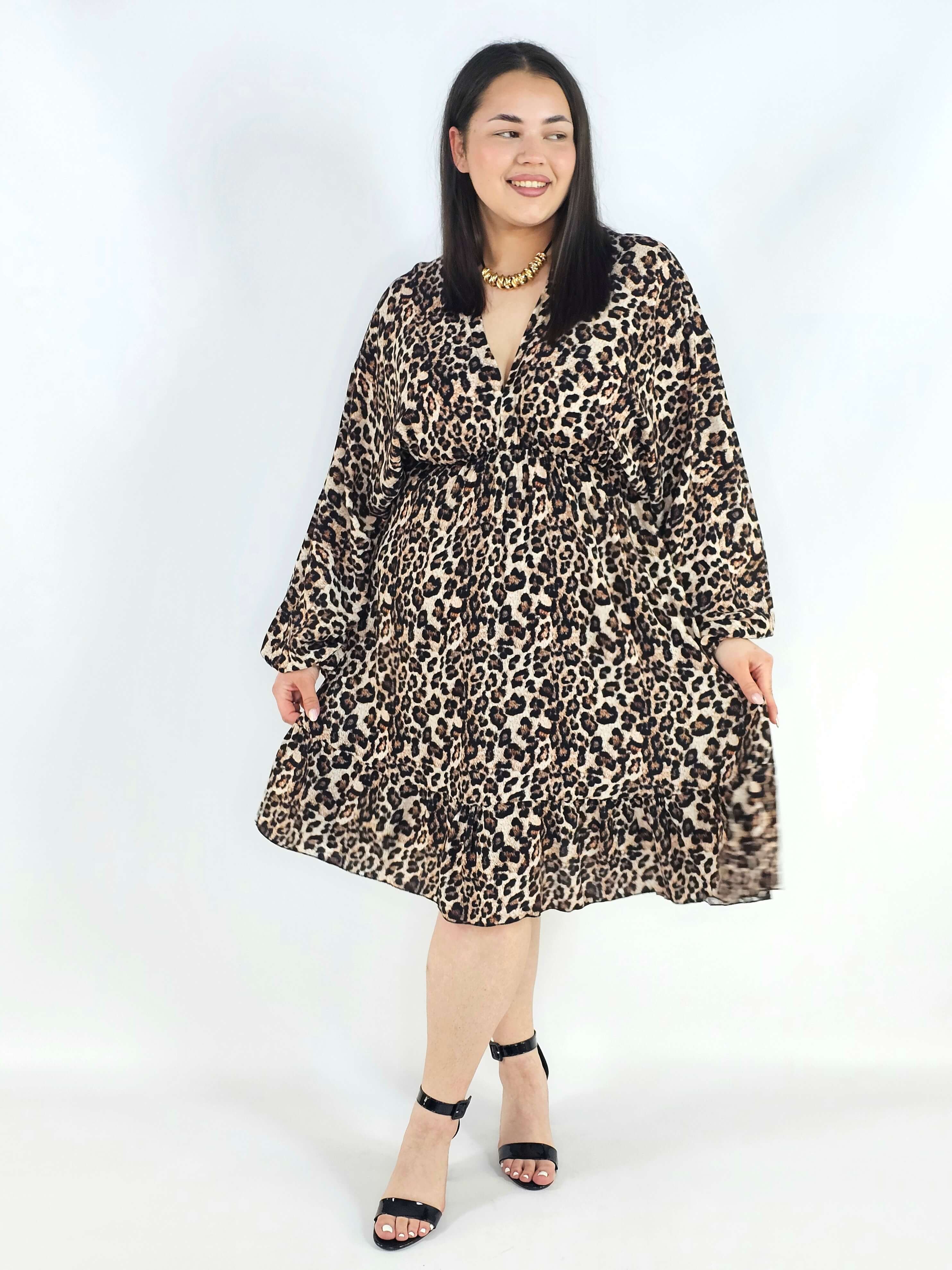 Sukienka plus size z dekoltem V i wiązaniem – lekka sukienka damska XXL z elastyczną talią Stylowa XL