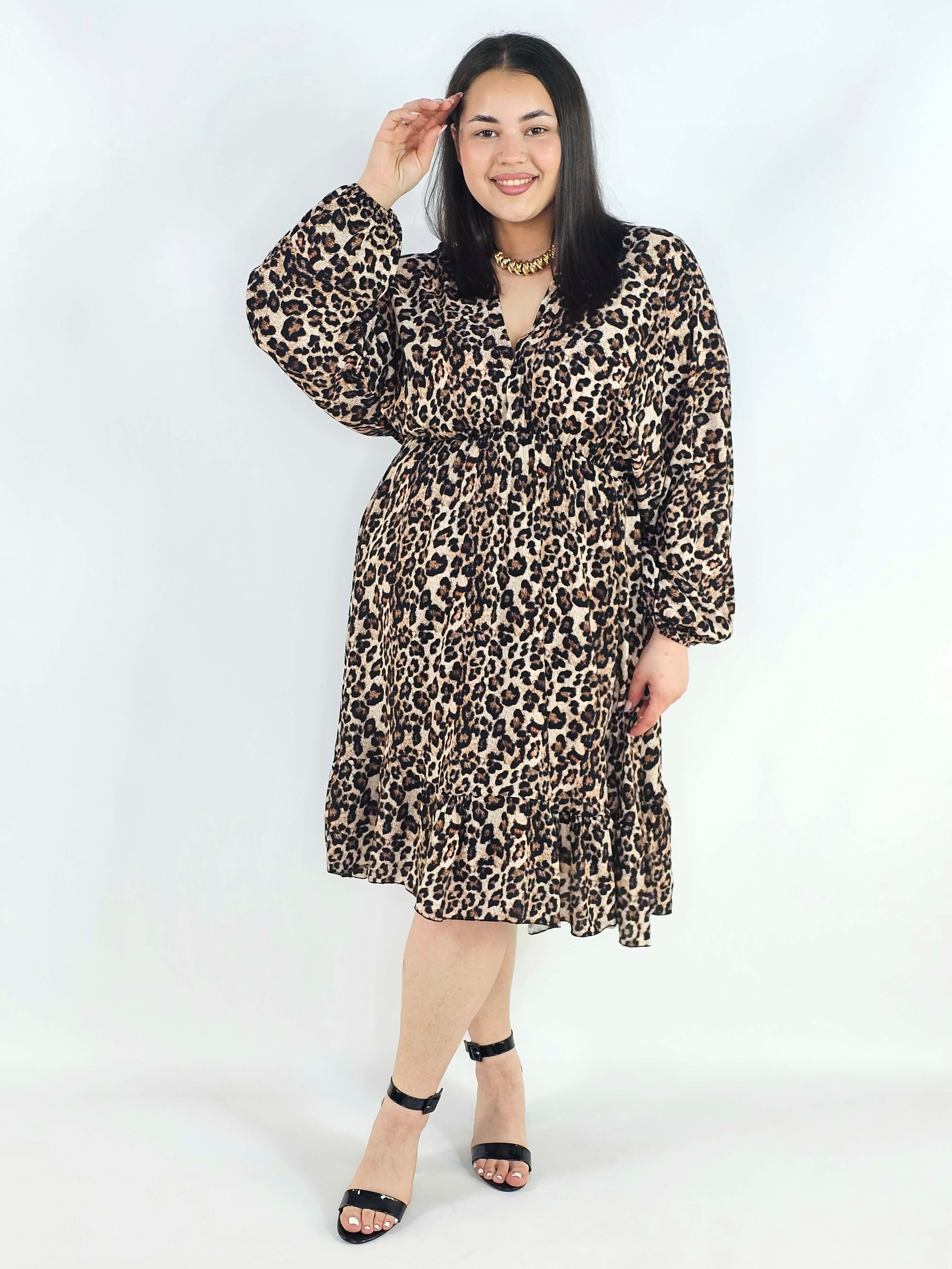 Sukienka plus size z dekoltem V i wiązaniem – lekka sukienka damska XXL z elastyczną talią Stylowa XL