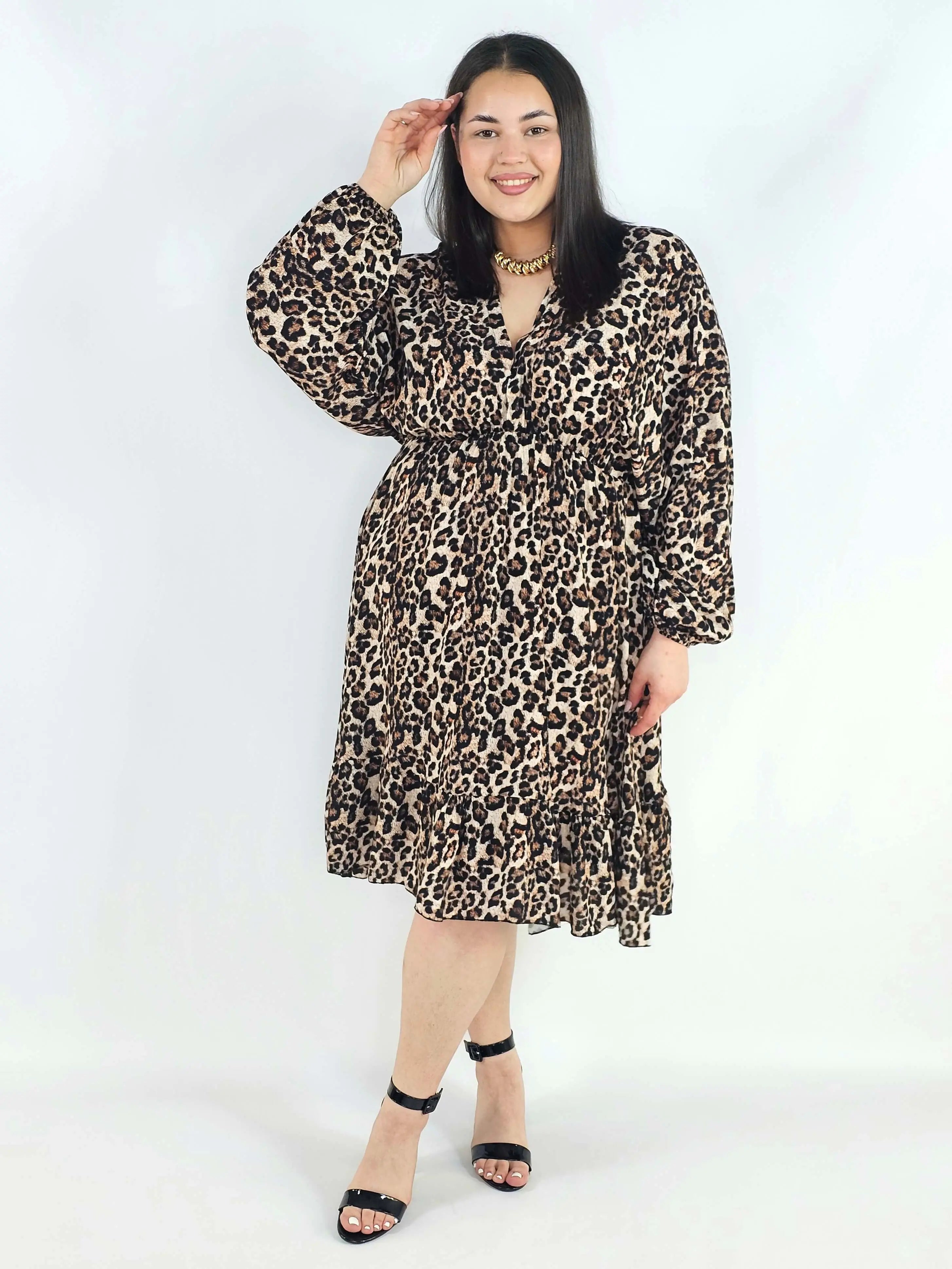 Sukienka plus size z dekoltem V i wiązaniem – lekka sukienka damska XXL z elastyczną talią Stylowa XL