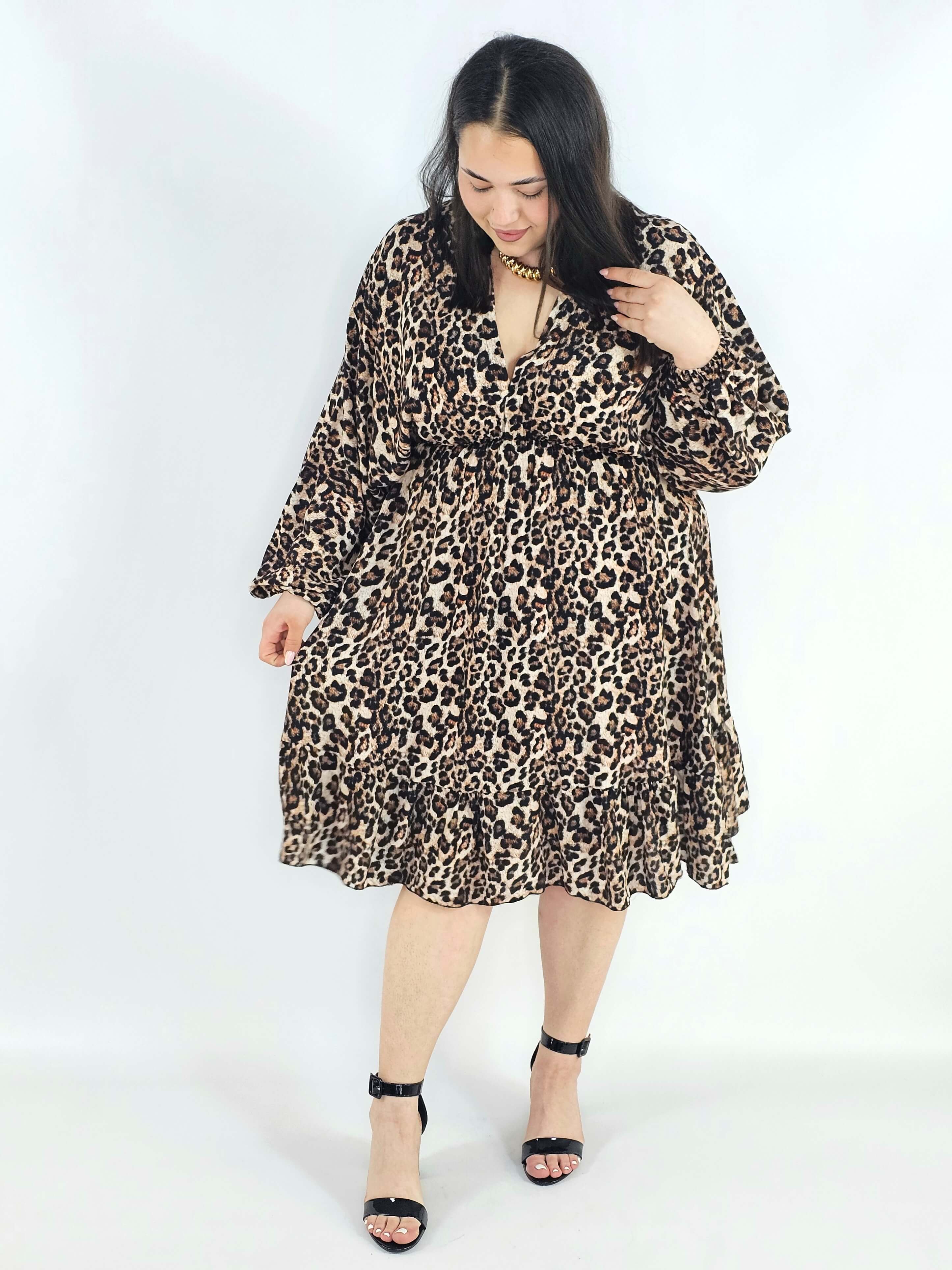 Sukienka plus size z dekoltem V i wiązaniem – lekka sukienka damska XXL z elastyczną talią Stylowa XL