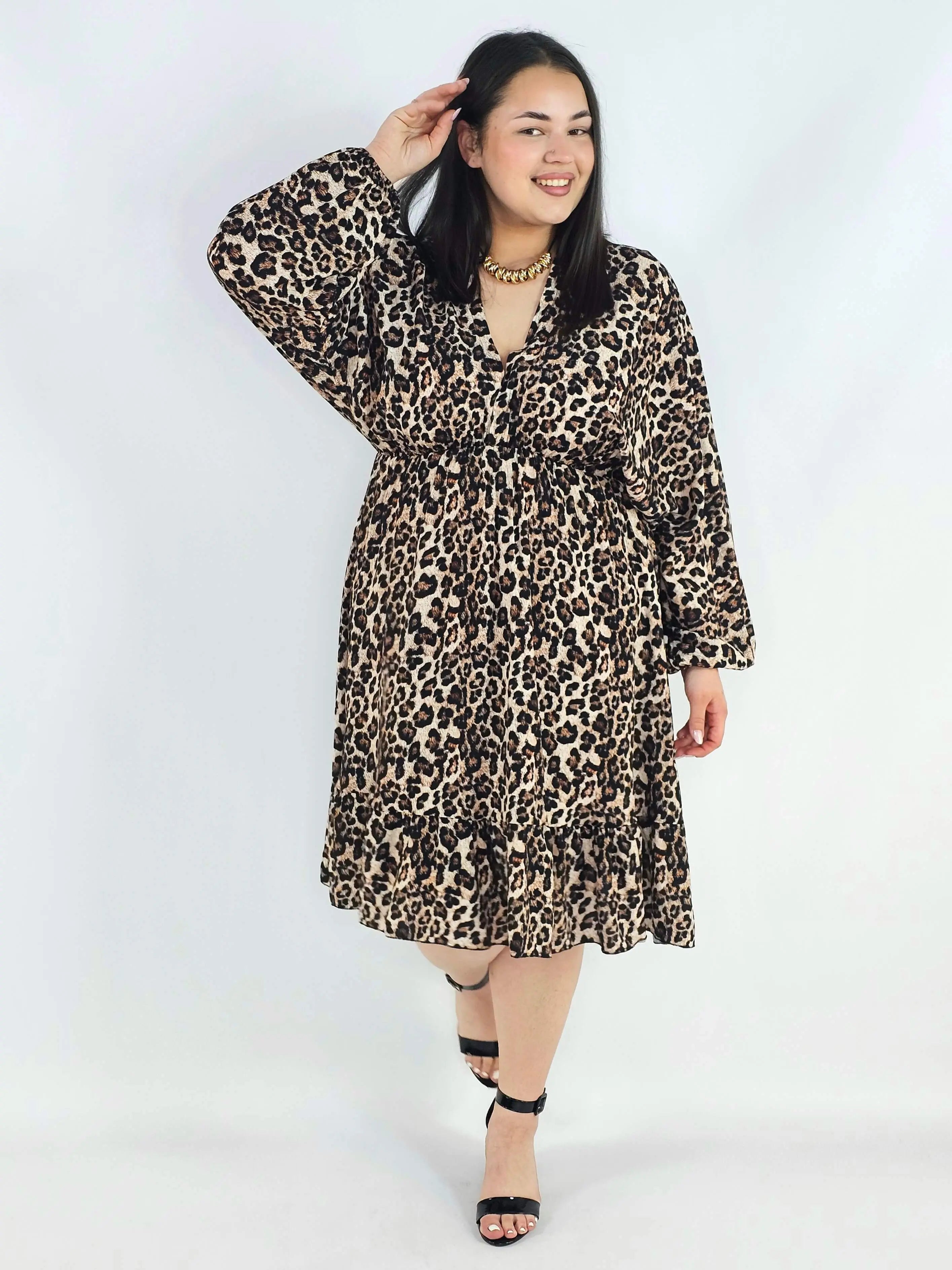 Sukienka plus size z dekoltem V i wiązaniem – lekka sukienka damska XXL z elastyczną talią Stylowa XL