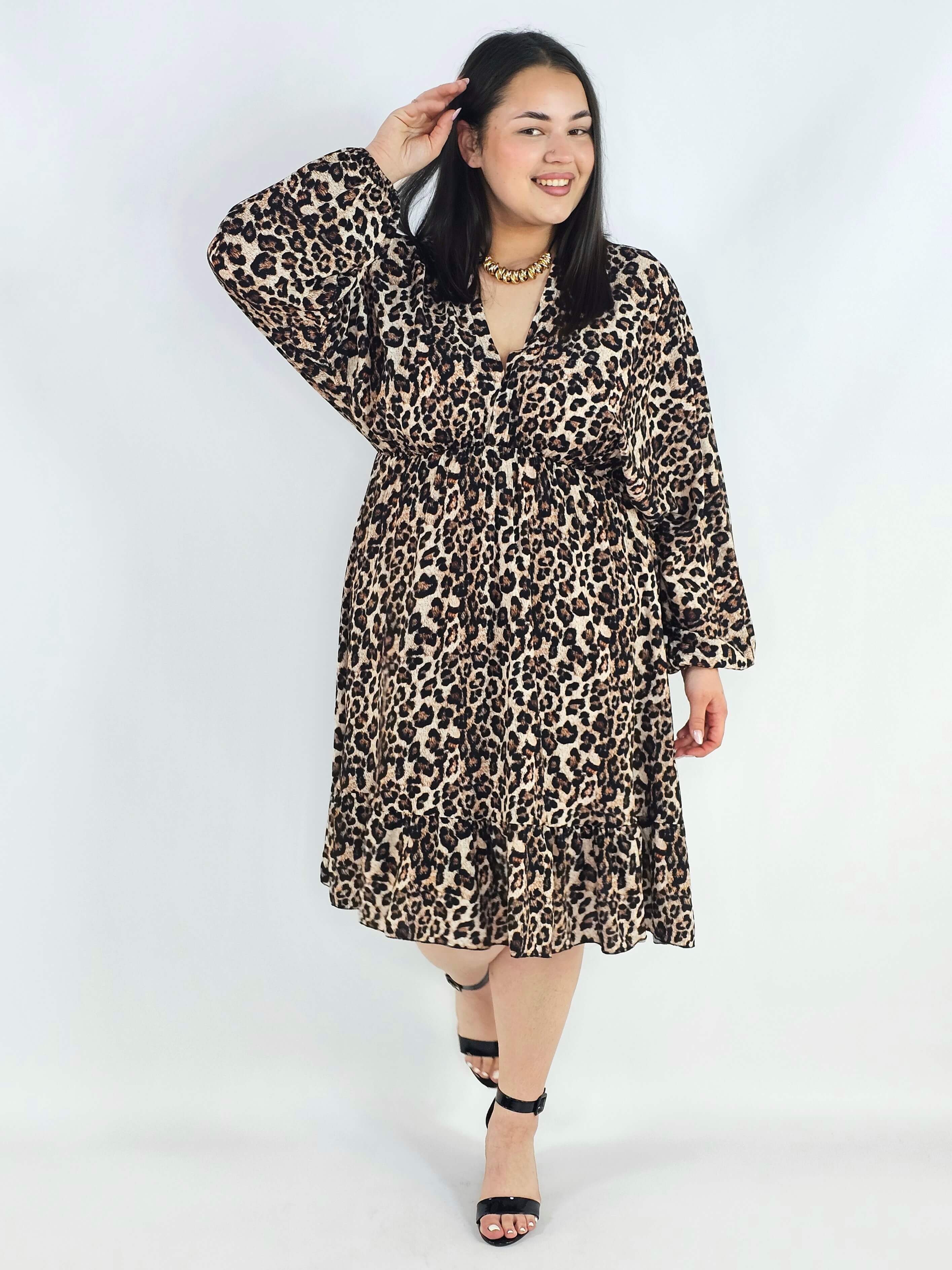 Sukienka plus size z dekoltem V i wiązaniem – lekka sukienka damska XXL z elastyczną talią Stylowa XL