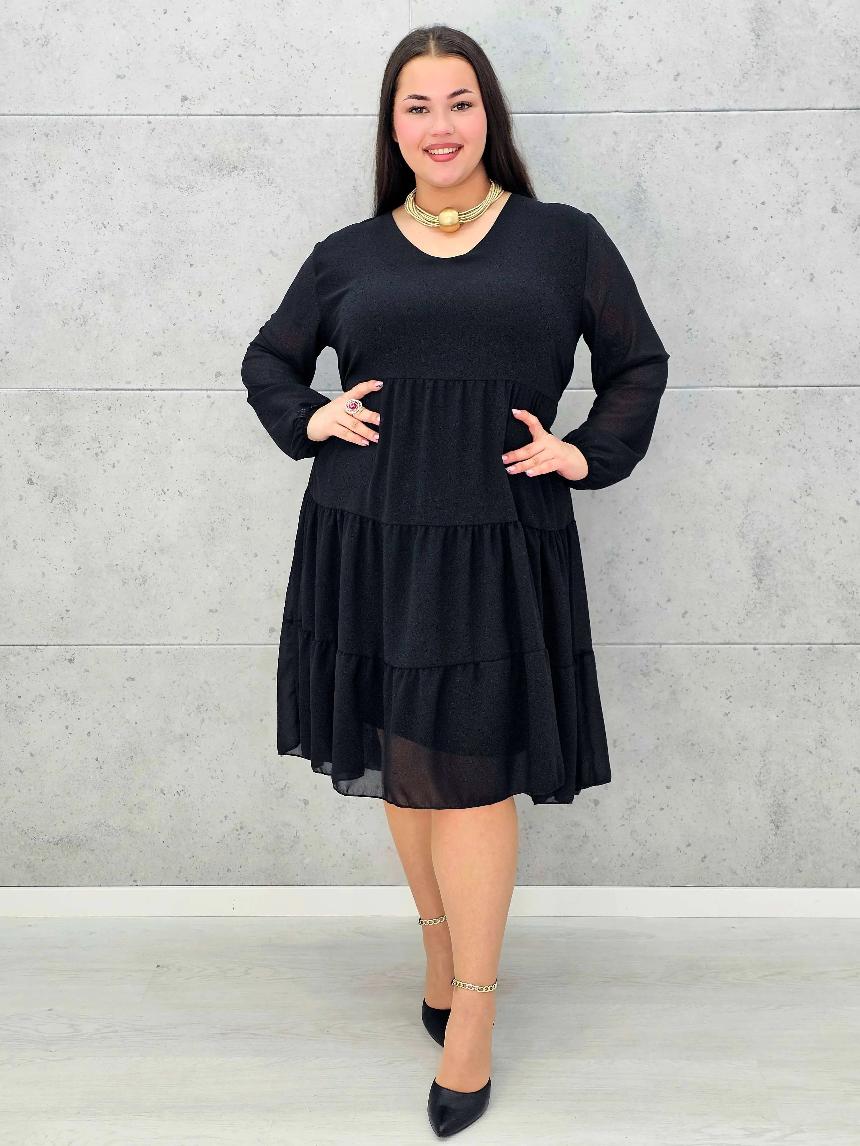 Sukienka plus size z falbanami – czekoladowa, bordowa i czarna Stylowa XL - Stylowa XL