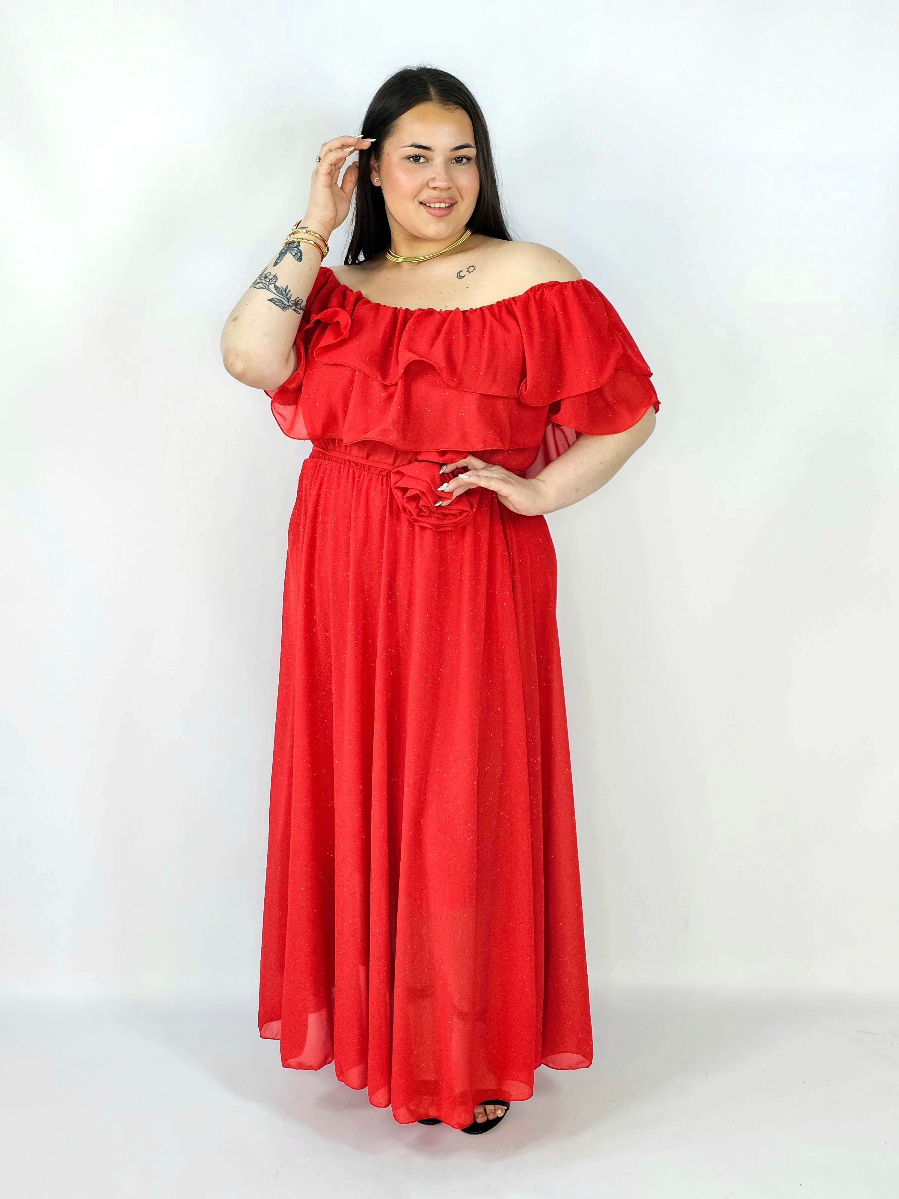 Sukienka plus size z falbanami i subtelnym połyskiem – efekt WOW XXL Stylowa XL