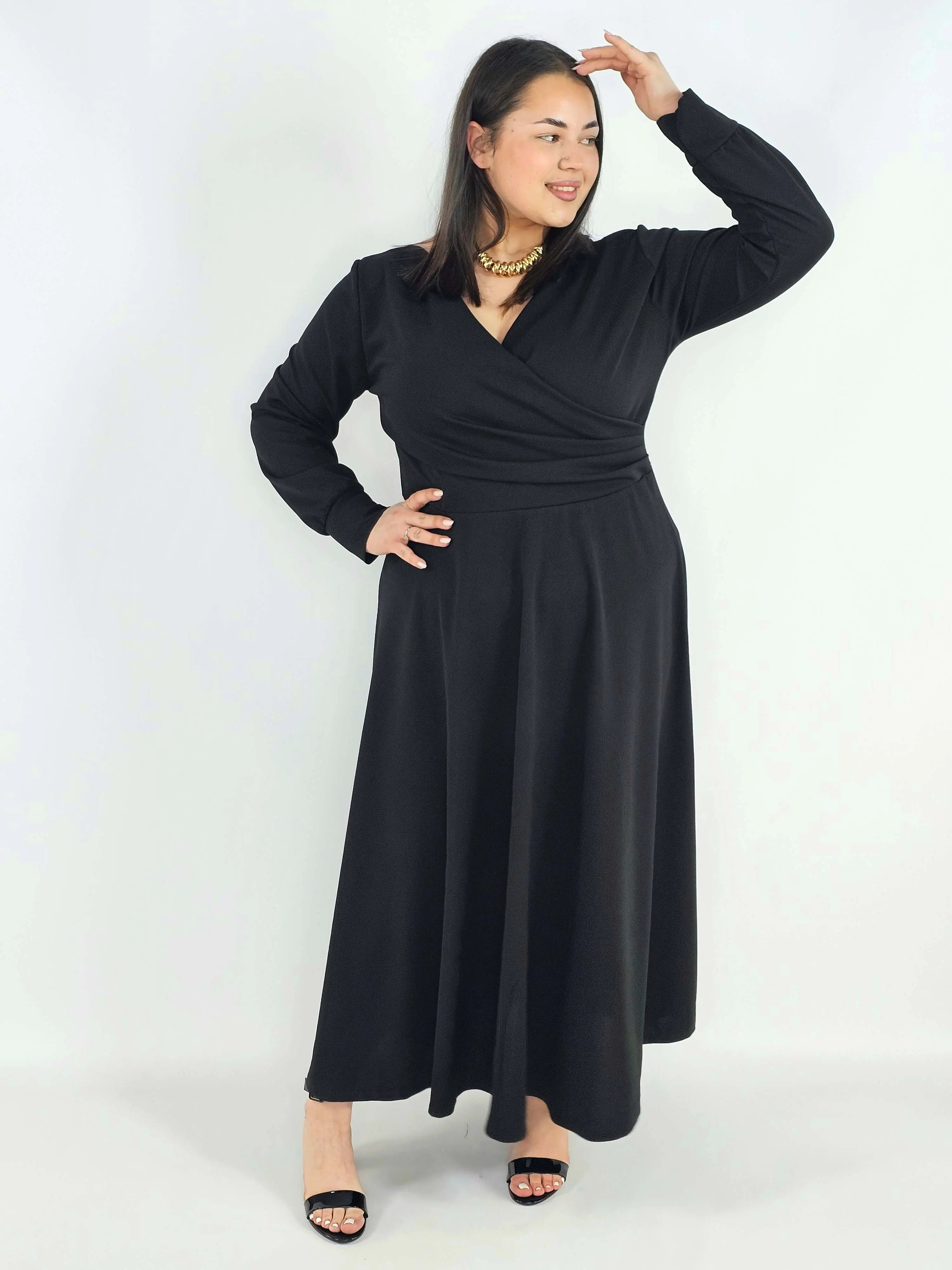 Sukienka plus size z kopertowym dekoltem – elegancka sukienka damska XXL z długim rękawem Stylowa XL
