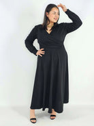 Sukienka plus size z kopertowym dekoltem – elegancka sukienka damska XXL z długim rękawem Stylowa XL