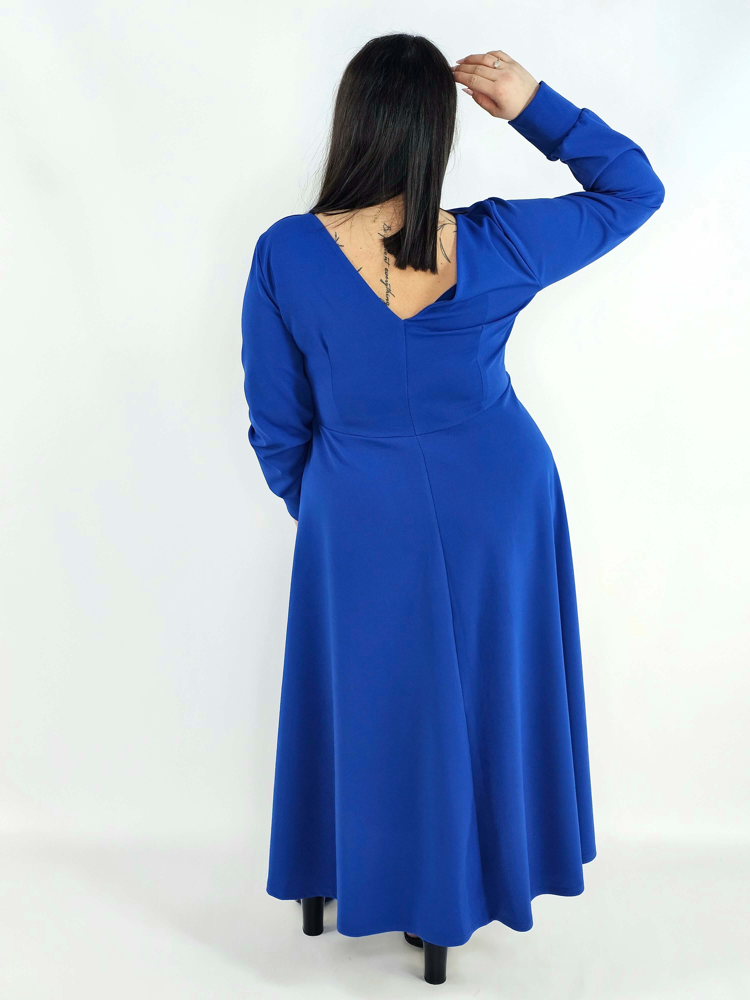 Sukienka plus size z kopertowym dekoltem – elegancka sukienka damska XXL z długim rękawem Stylowa XL
