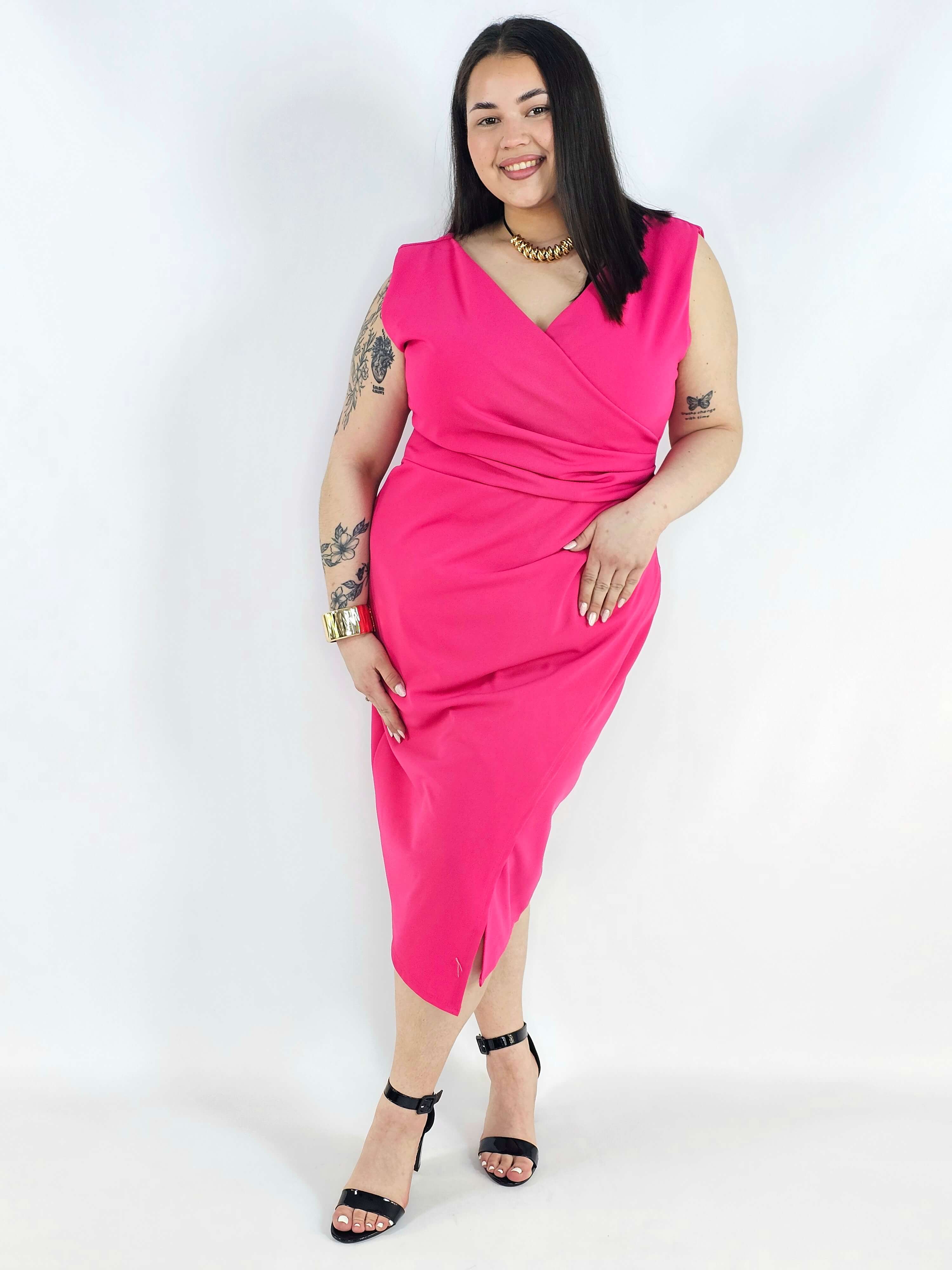 Sukienka plus size z kopertowym dekoltem – elegancka sukienka damska XXL z marszczeniem Stylowa XL