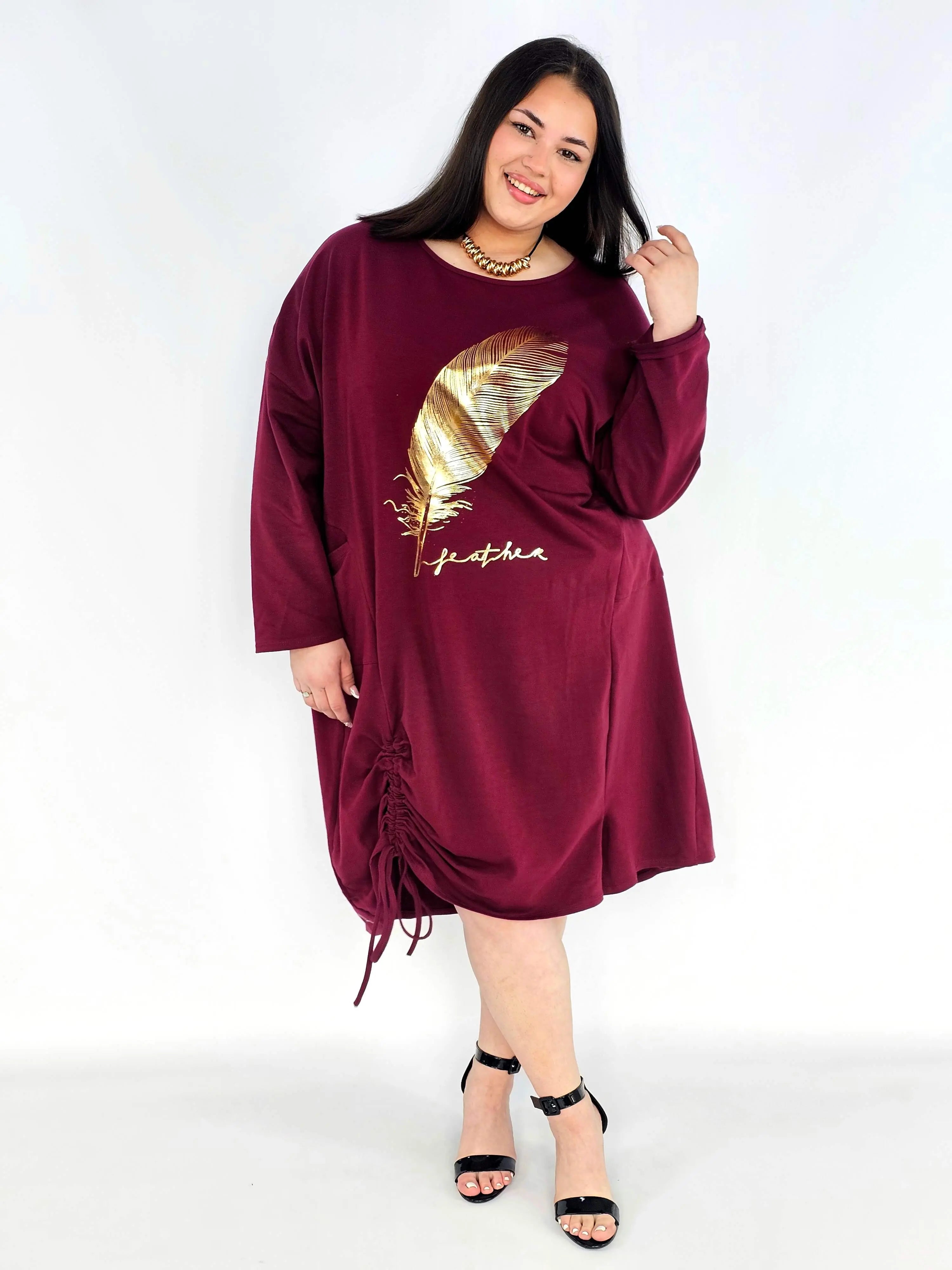 Sukienka plus size z nadrukiem pióra – modna sukienka XXL oversize Stylowa XL