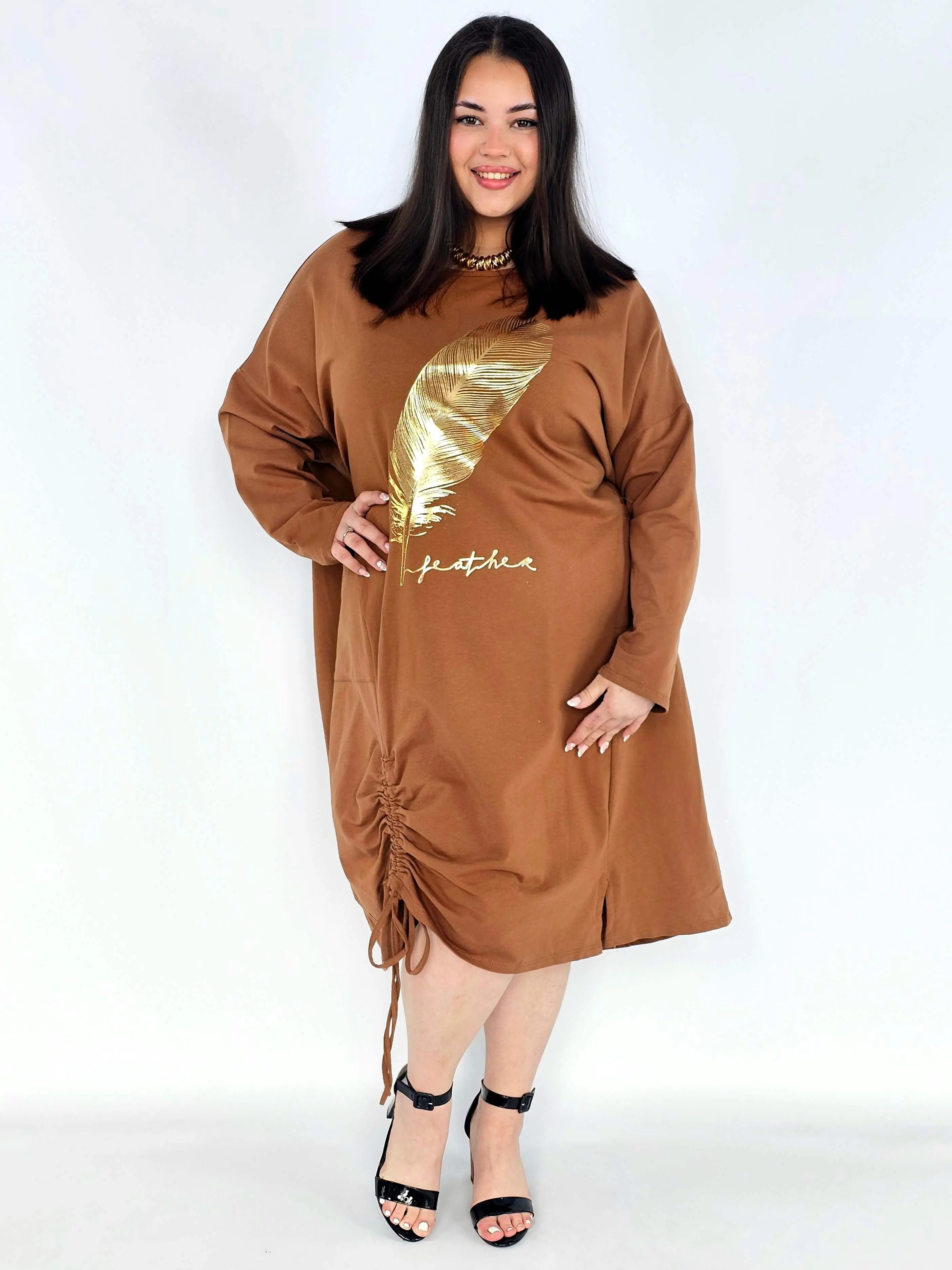 Sukienka plus size z nadrukiem pióra – modna sukienka XXL oversize Stylowa XL