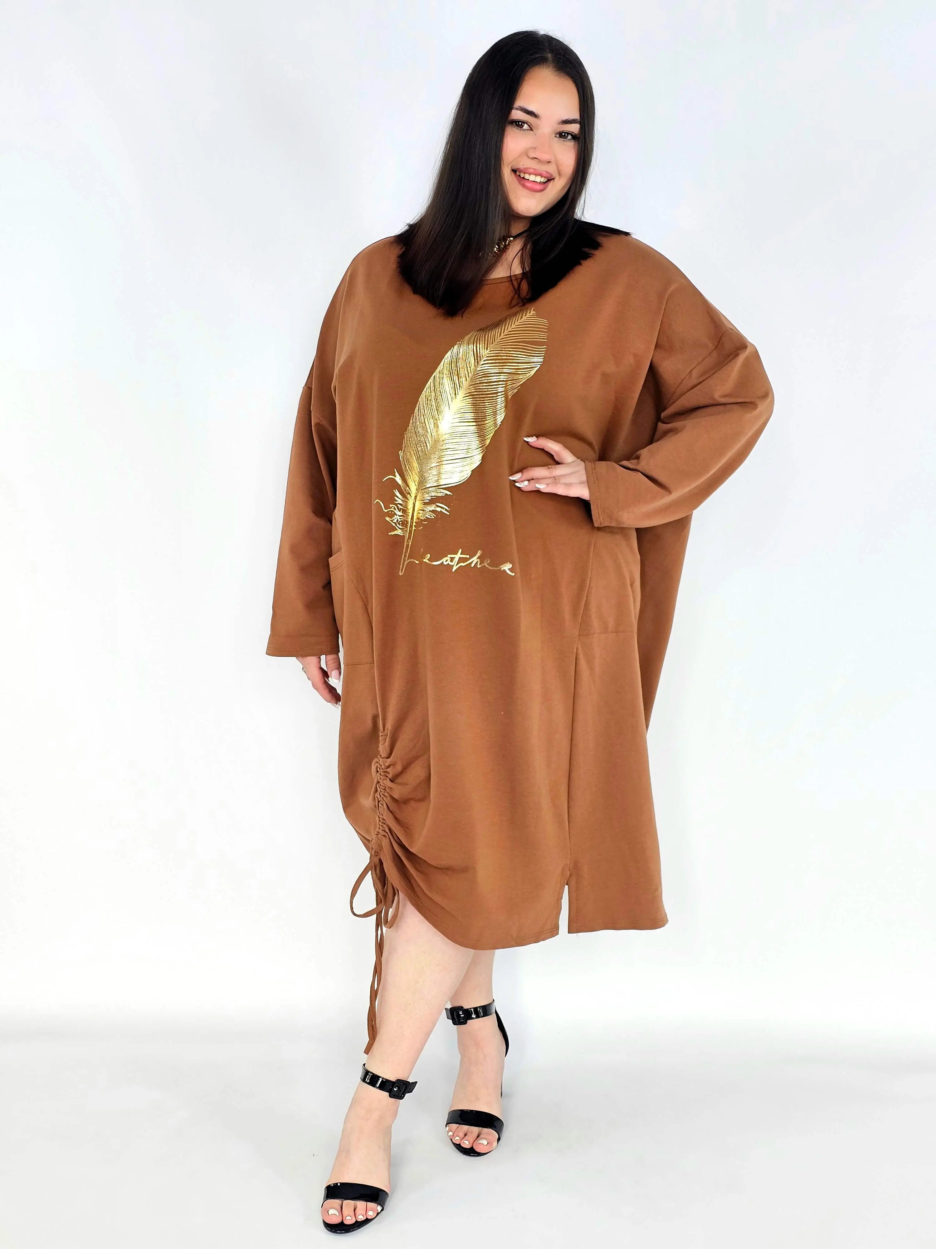Sukienka plus size z nadrukiem pióra – modna sukienka XXL oversize Stylowa XL