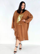 Sukienka plus size z nadrukiem pióra – modna sukienka XXL oversize Stylowa XL