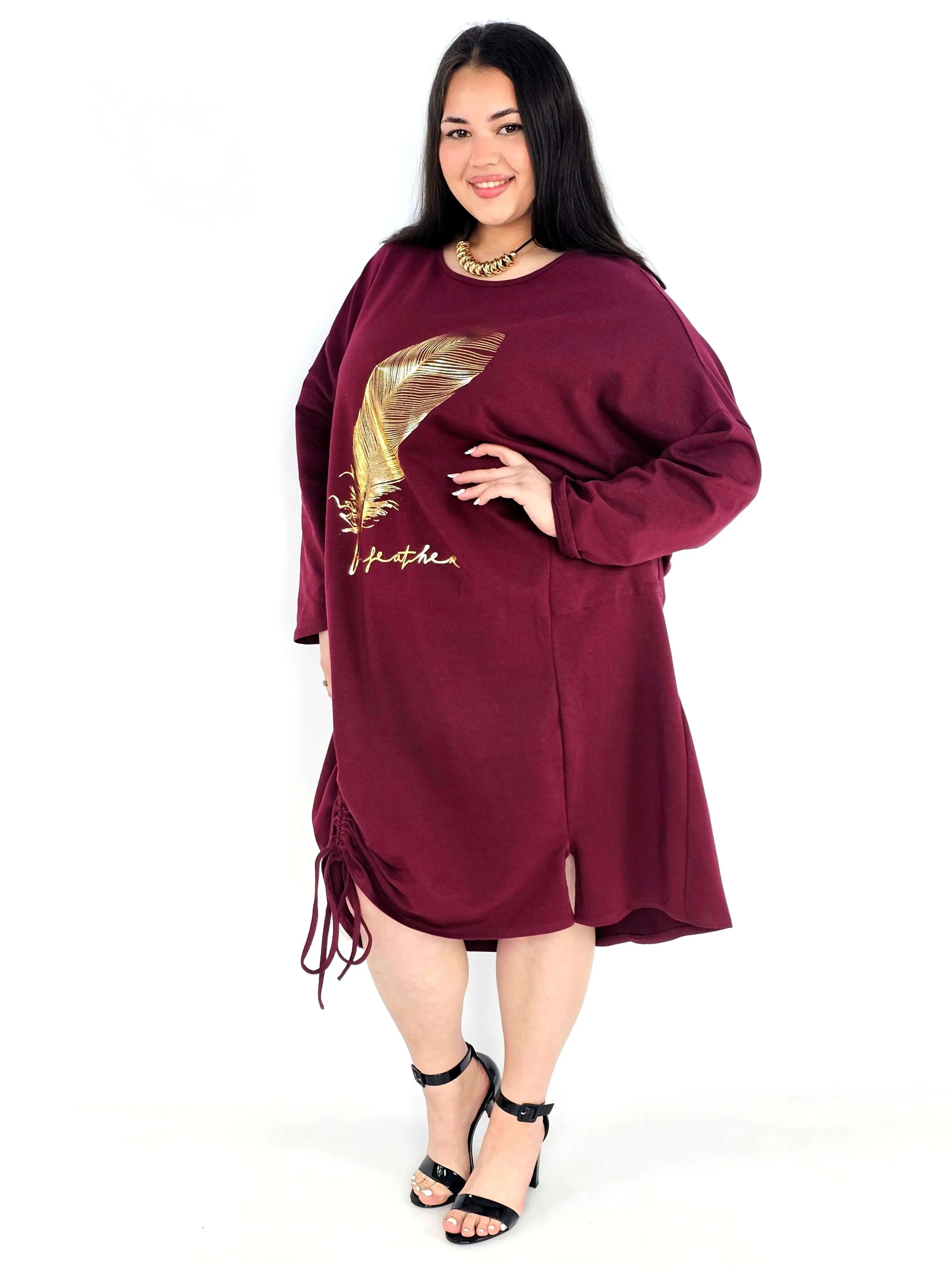 Sukienka plus size z nadrukiem pióra – modna sukienka XXL oversize Stylowa XL