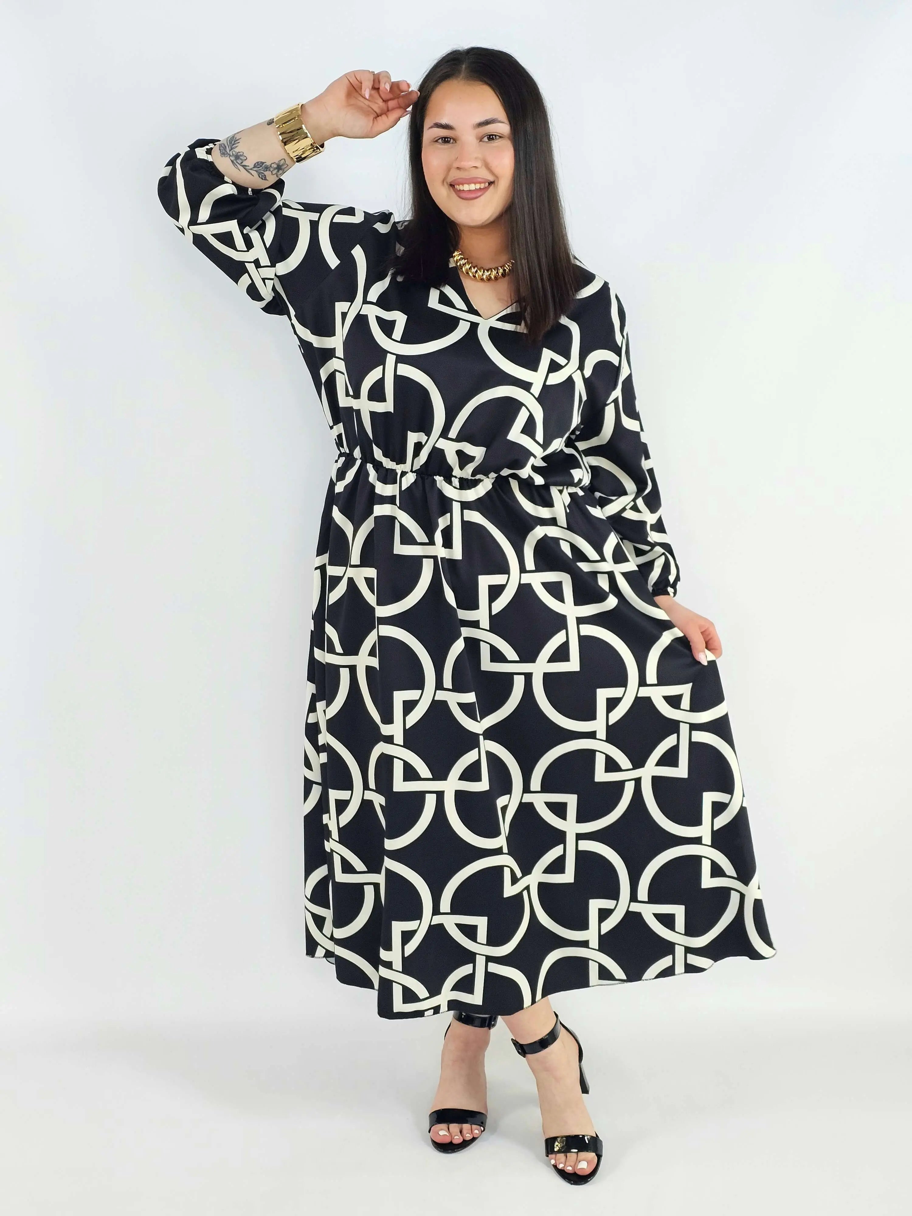 Sukienka plus size z paskiem – elegancka sukienka damska XXL z długim rękawem Stylowa XL