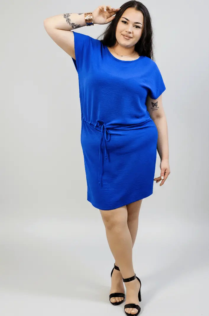 Sukienka plus size z wiązaniem w talii – niebieska sukienka XXL Stylowa XL