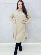 ukienka swetrowa beżowa plus size z golfem – Stylowa XL w całości 