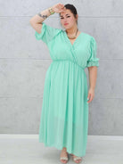 Sukienka szyfonowa maxi z bufiastym rękawem – w wielu kolorach 🌸✨ Stylowa XL