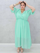 Sukienka szyfonowa maxi z bufiastym rękawem – w wielu kolorach 🌸✨ Stylowa XL