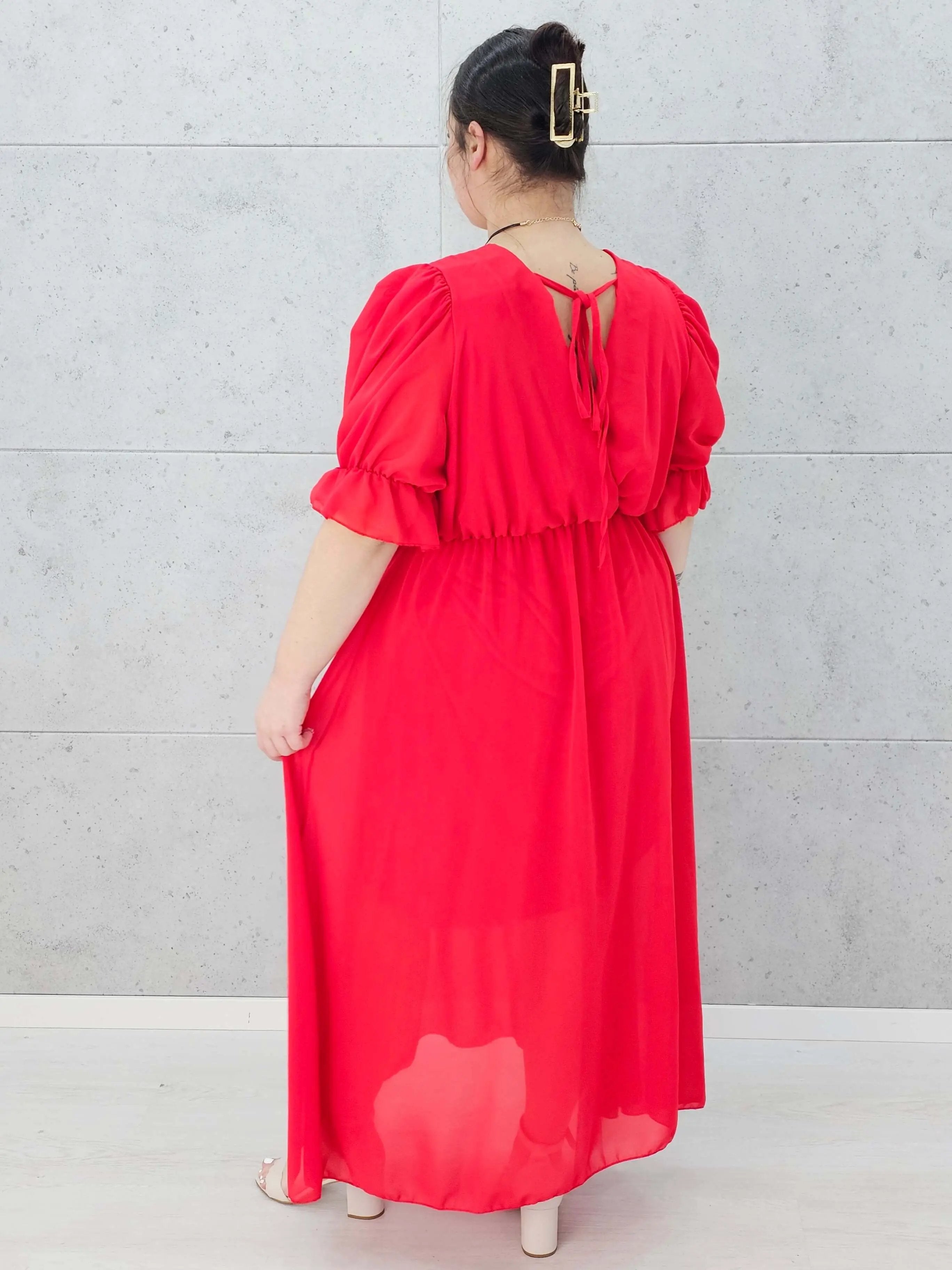 Sukienka szyfonowa maxi z bufiastym rękawem – w wielu kolorach 🌸✨ Stylowa XL