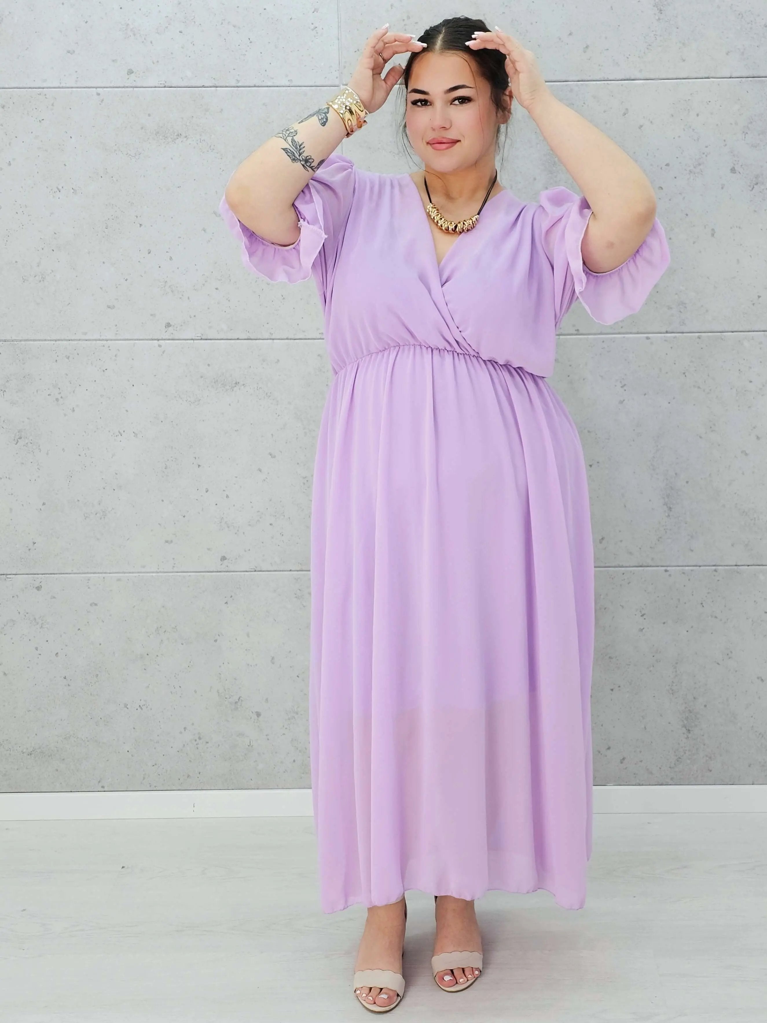 Sukienka szyfonowa maxi z bufiastym rękawem – w wielu kolorach 🌸✨ Stylowa XL