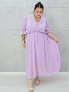 Sukienka szyfonowa maxi z bufiastym rękawem – w wielu kolorach 🌸✨ Stylowa XL