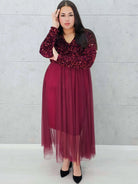 Sukienka wieczorowa z cekinową górą i tiulowym dołem Stylowa XL