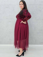 Sukienka wieczorowa z cekinową górą i tiulowym dołem Stylowa XL