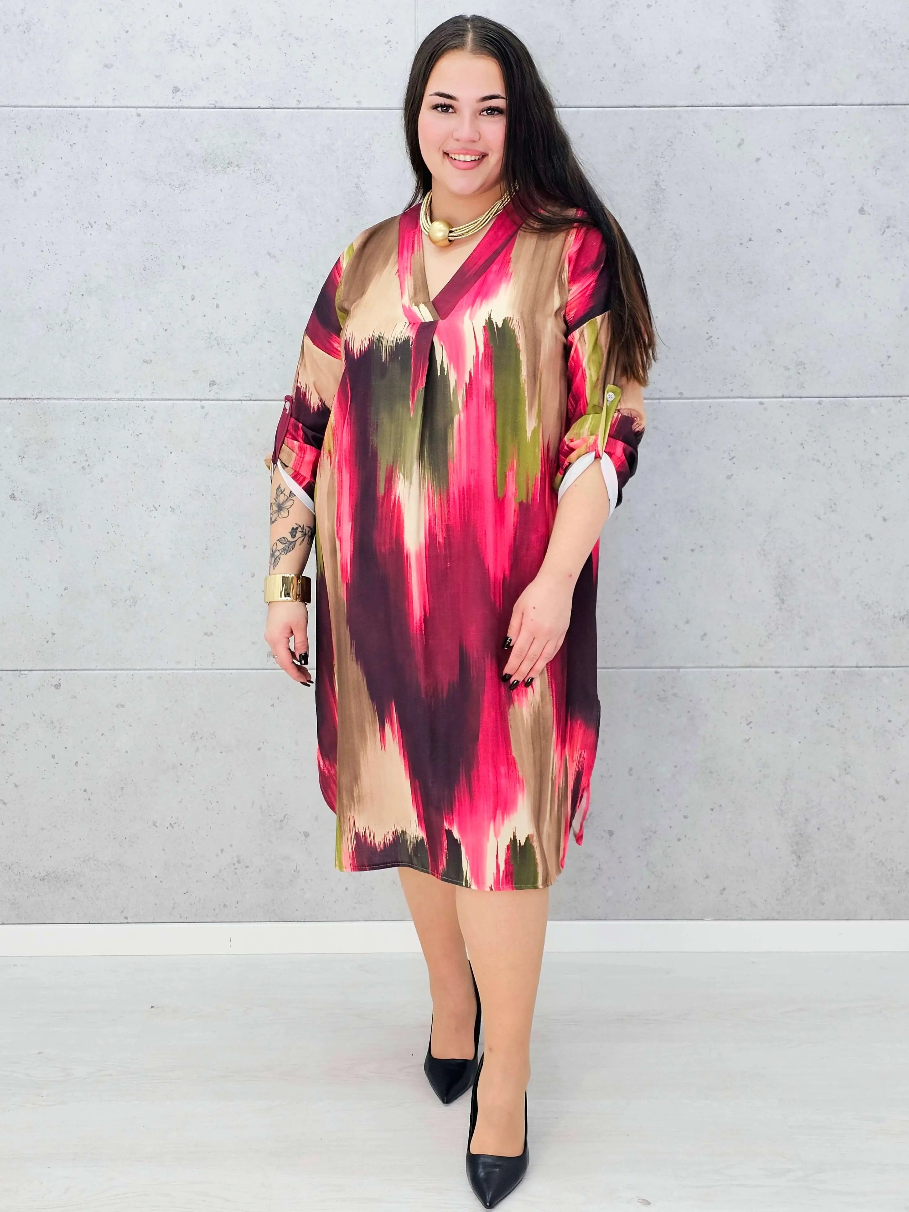 Sukienka wielokolorowa z paseczkiem Stylowa XL