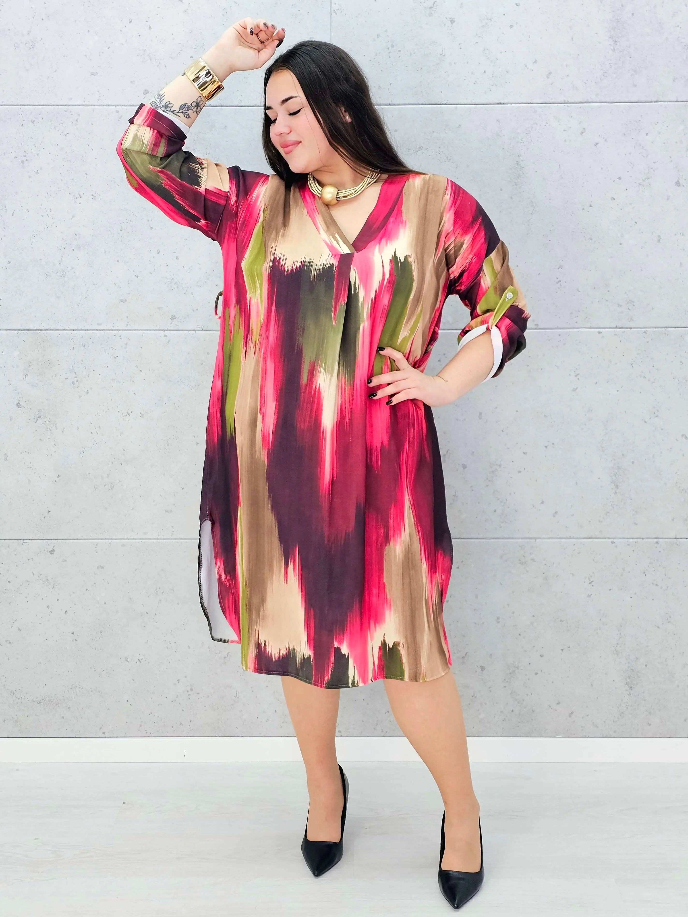 Sukienka wielokolorowa z paseczkiem Stylowa XL