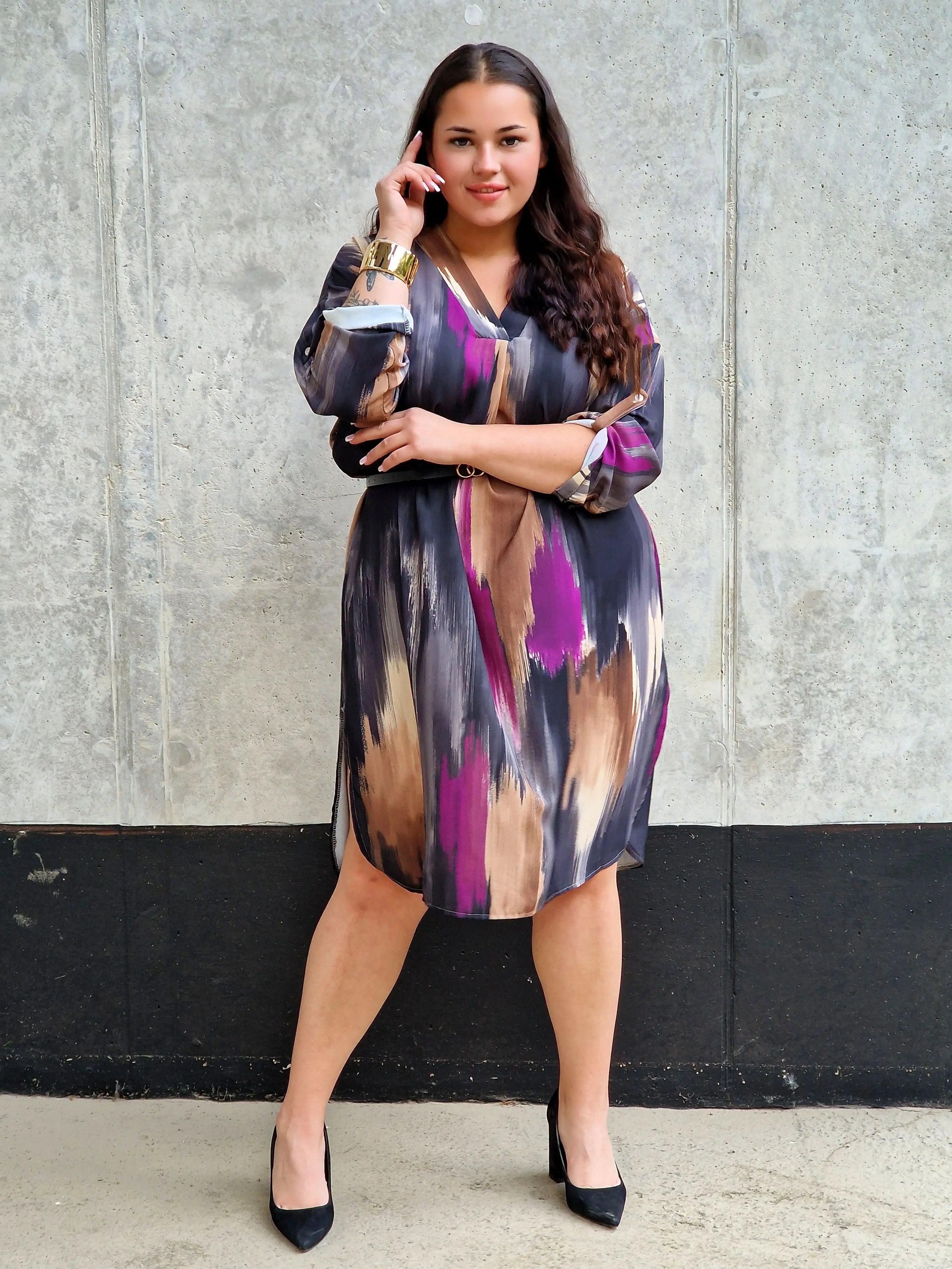 Sukienka wielokolorowa z paseczkiem Stylowa XL