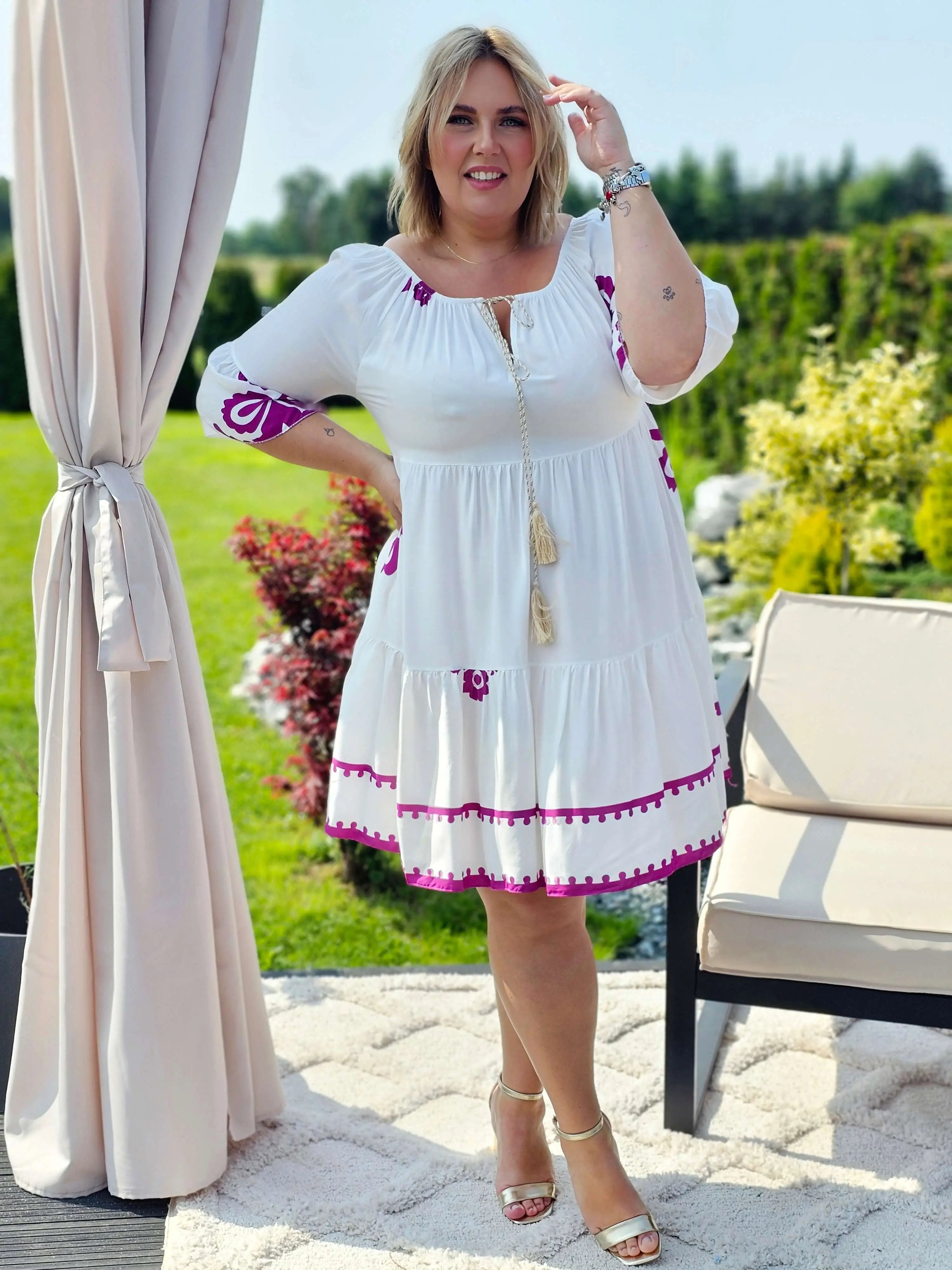 Sukienka wiskozowa z wiązaniem przy dekolcie Stylowa XL