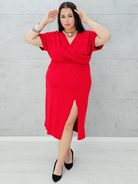 Sukienka z kopertowym dekoltem i rozcięciem Stylowa XL