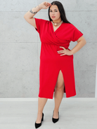 Sukienka z kopertowym dekoltem i rozcięciem Stylowa XL