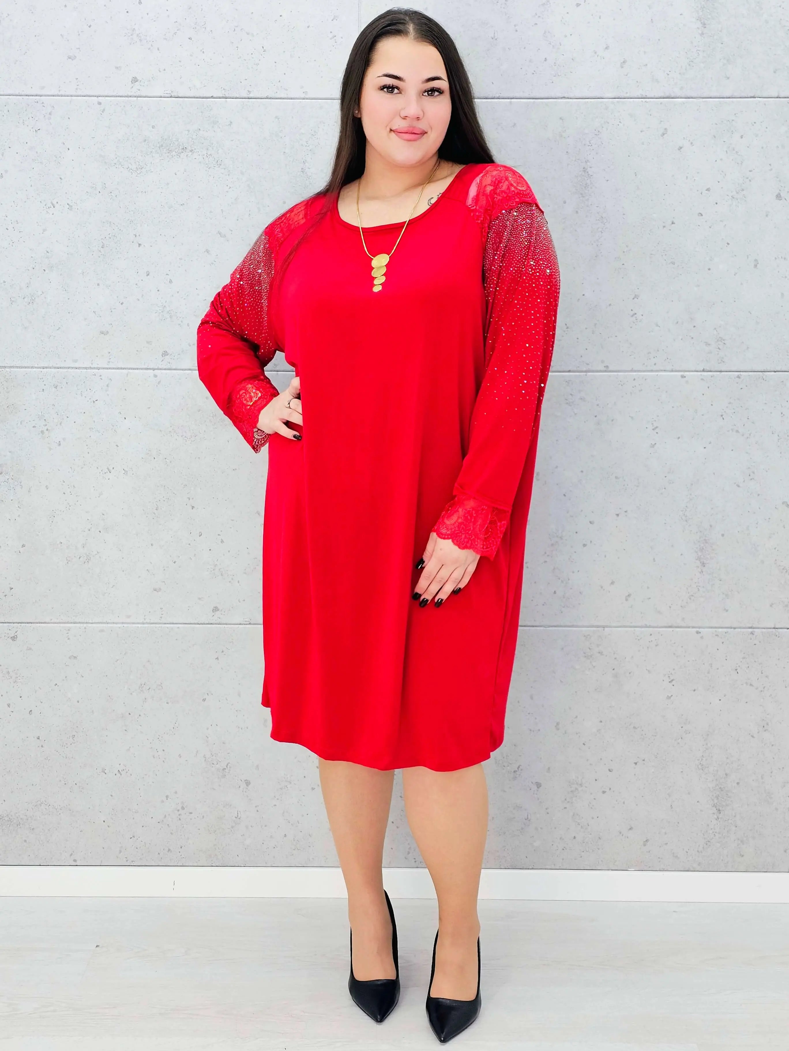 Sukienka z koronką i cyrkoniami – elegancka sukienka plus size Stylowa XL